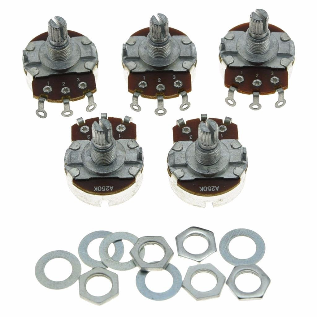 Dopro 5pcs Audio Guitar Pots Tone 250K Electric Guitar Large Pots 24mm Base with Short Split Shaft Guitar Potentiometer A250K