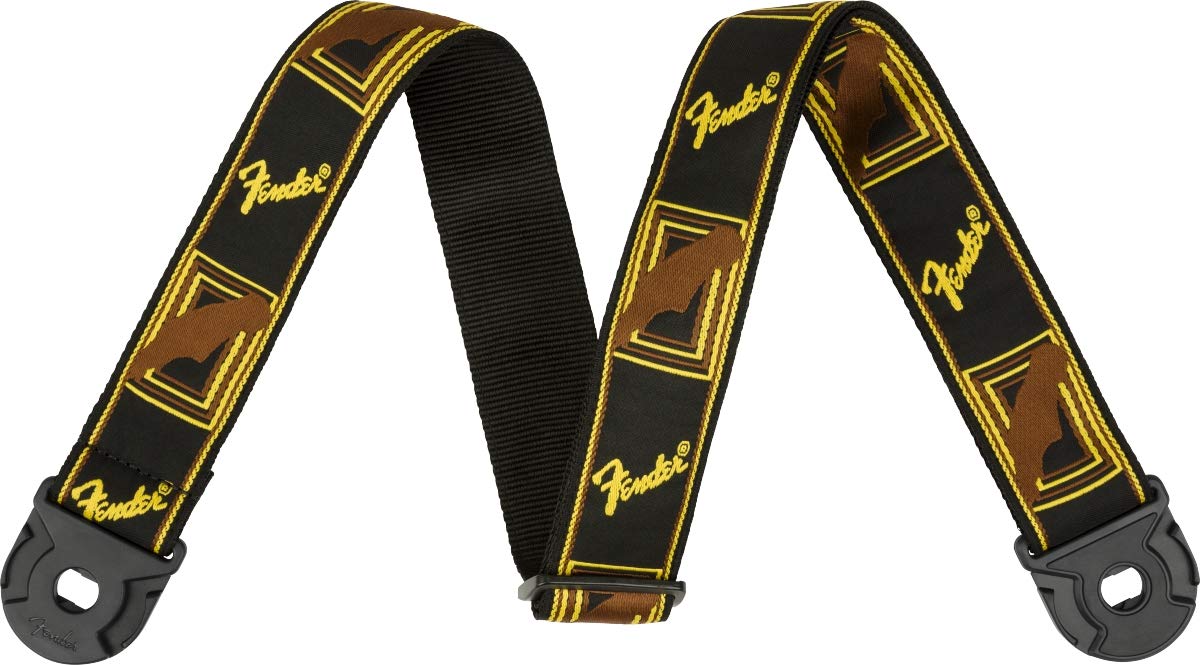 Fender Quickgrip Secure Guitar Strap, 2In, Monogram Black/Yellow/Brown