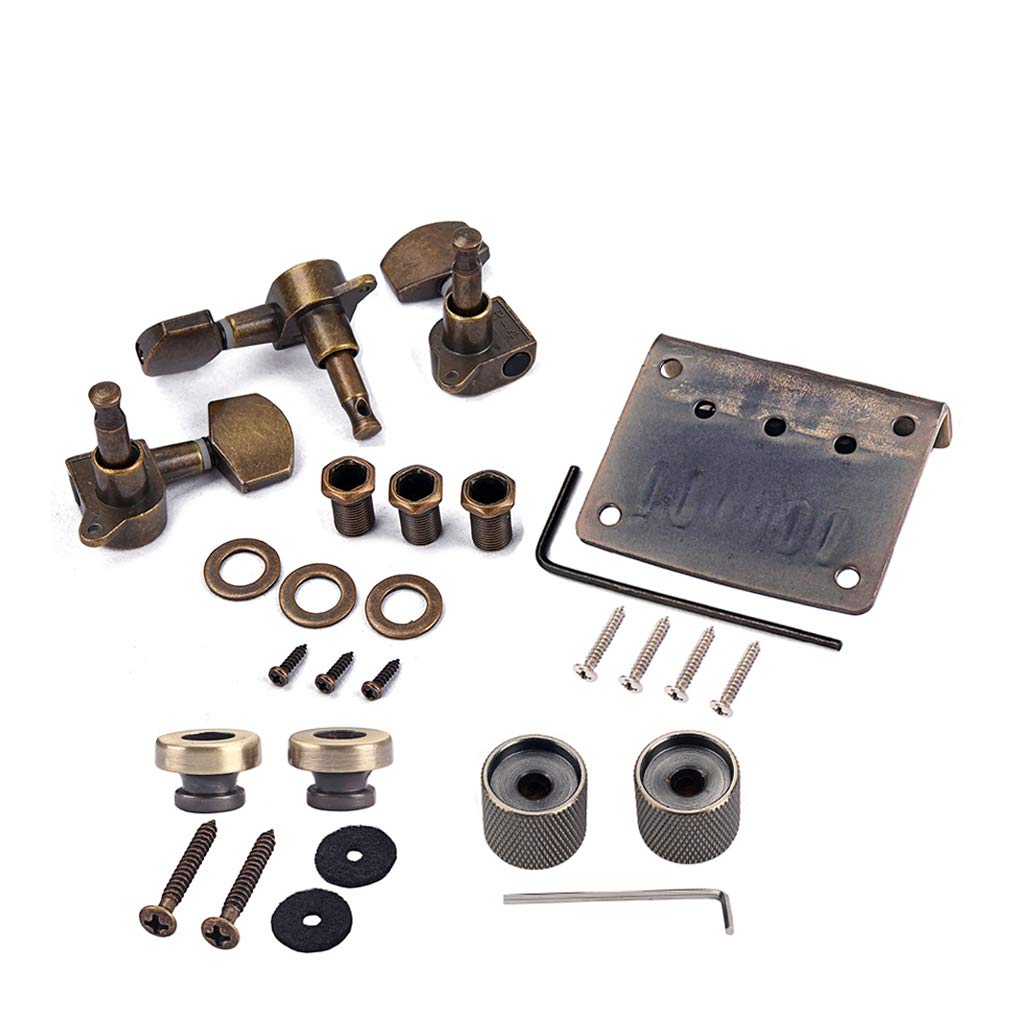 Ogdni Saddle Bridge Tuning Pegs Bronze Combo Kits Parts Control Knobs Strap Locks Wrenches Screws Washers for 3 String Cigar Box