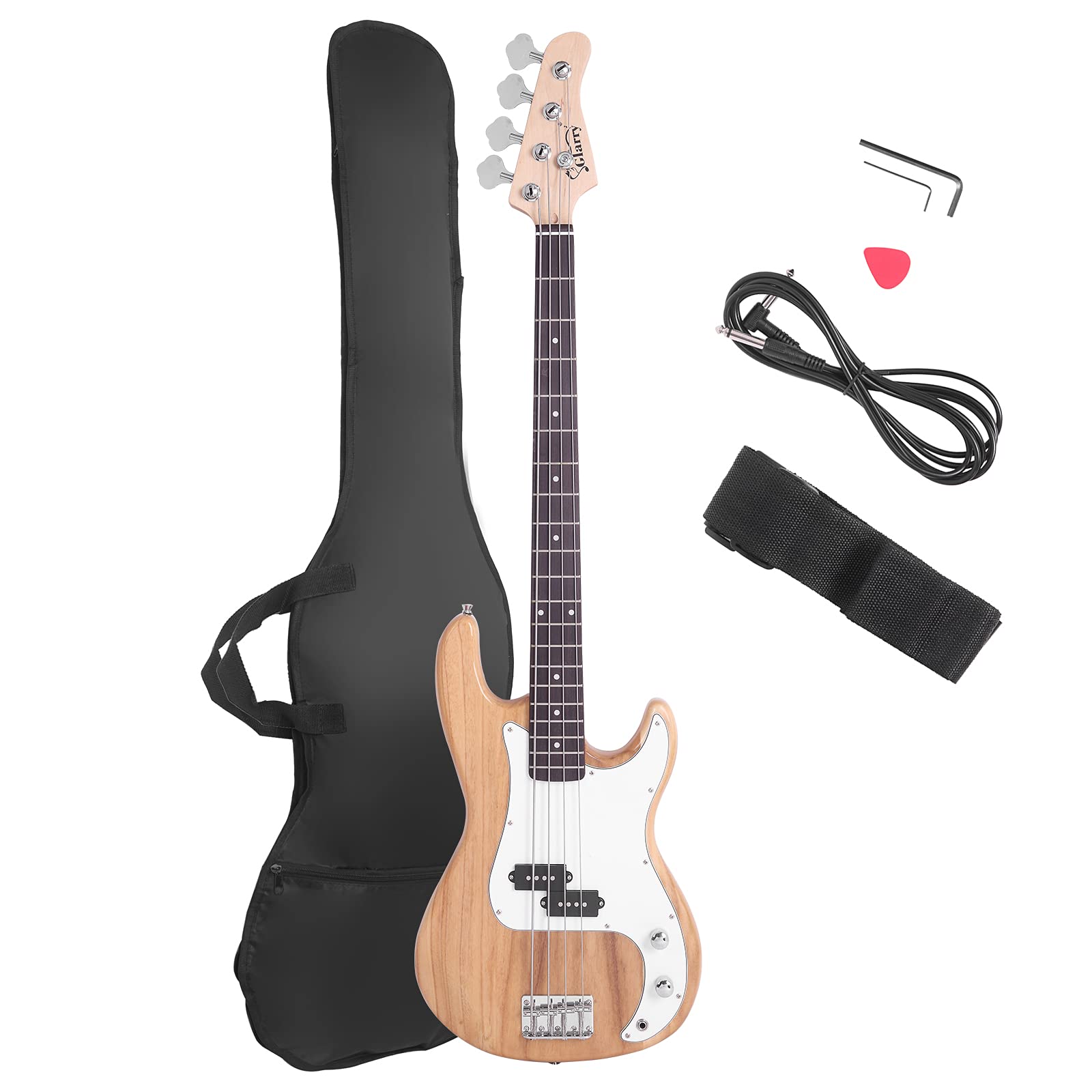 Glarry Electric Bass Guitar Full Size 4 String Rosewood Basswood Fire Style Exquisite Burning Bass(Burly Wood)