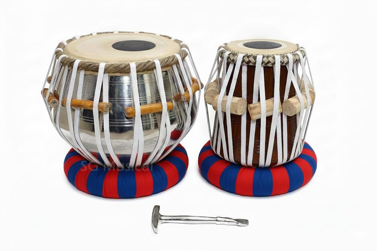 Tabla Set Percussion Drums With Metal Iron Bayan - Includes Base Rings