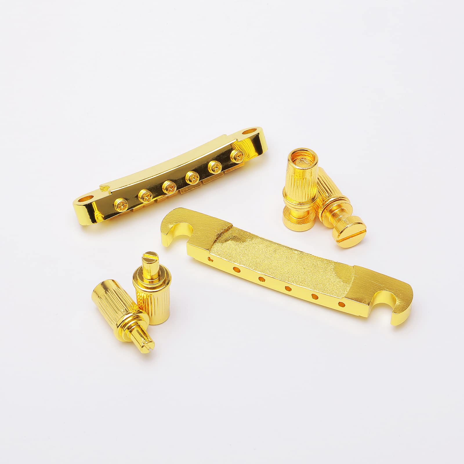 Unxuey Tune-O-Matic Bridge Tailpiece with Studs Roller Saddle Bridge for SG Les Paul LP Style Guitar, Gold