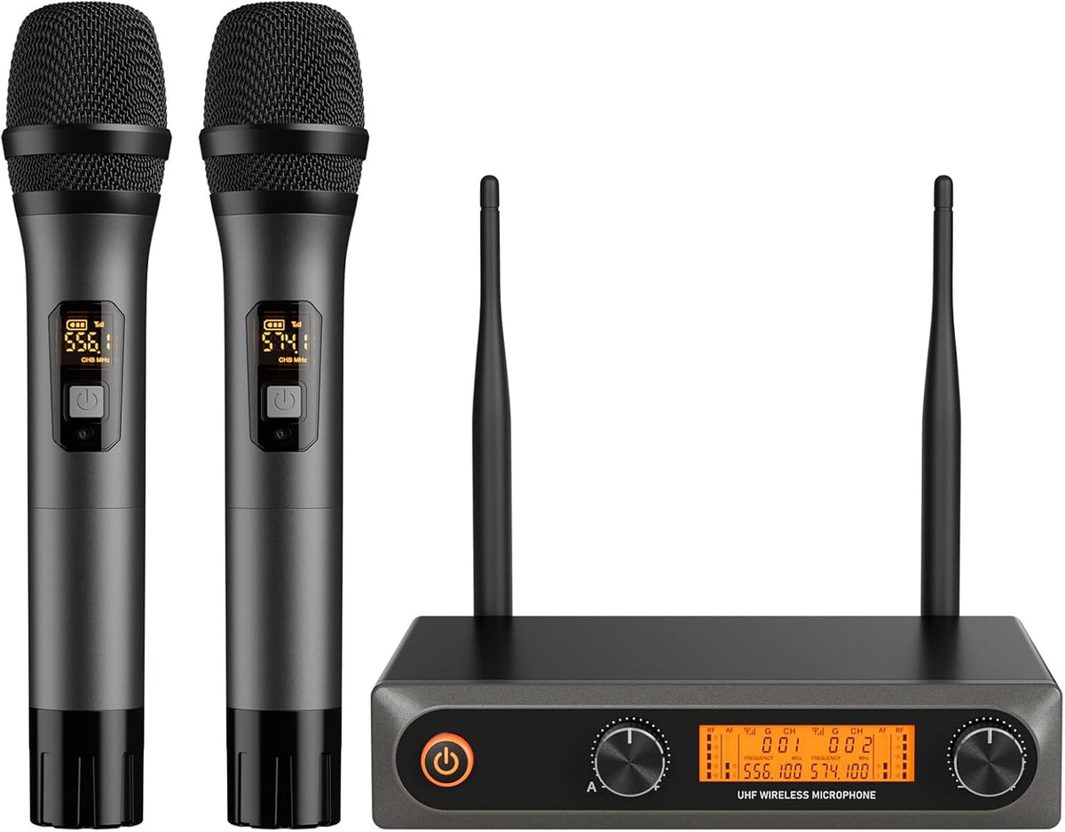 Voijump Wireless Microphones,Professional Metal Dual Uhf Cordless Dynamic Mic Handheld Microphone System (200Ft) For Karaoke, Ho