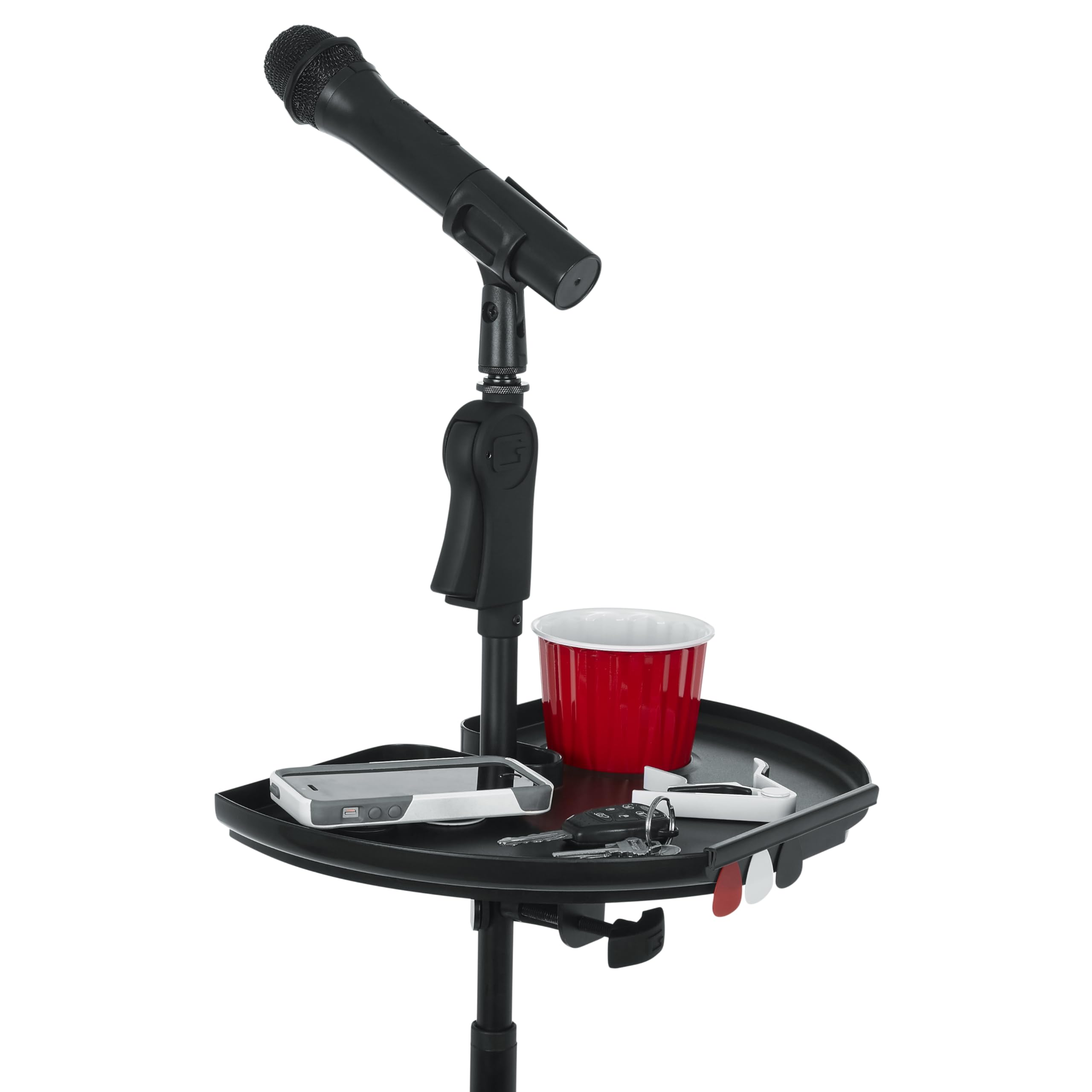 Gator FrameworksCases Clamp-On Microphone Stand Accessory Drink Holder and Guitar Pick Tab, Extra Large Tray, 14 x 9 (GFW-MICACC