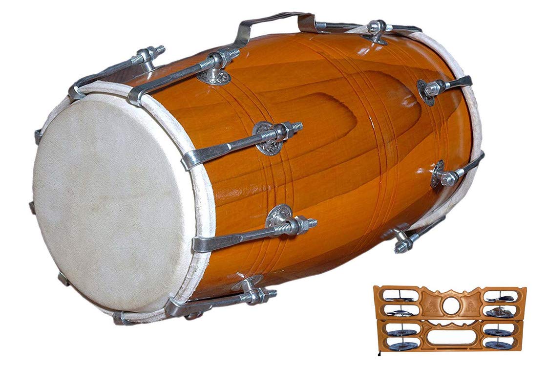 Gt Manufacture Wooden Nut & Bold Goat Skin Dholak With Khartak & Beautyfull Shiny Colour01(Brown)
