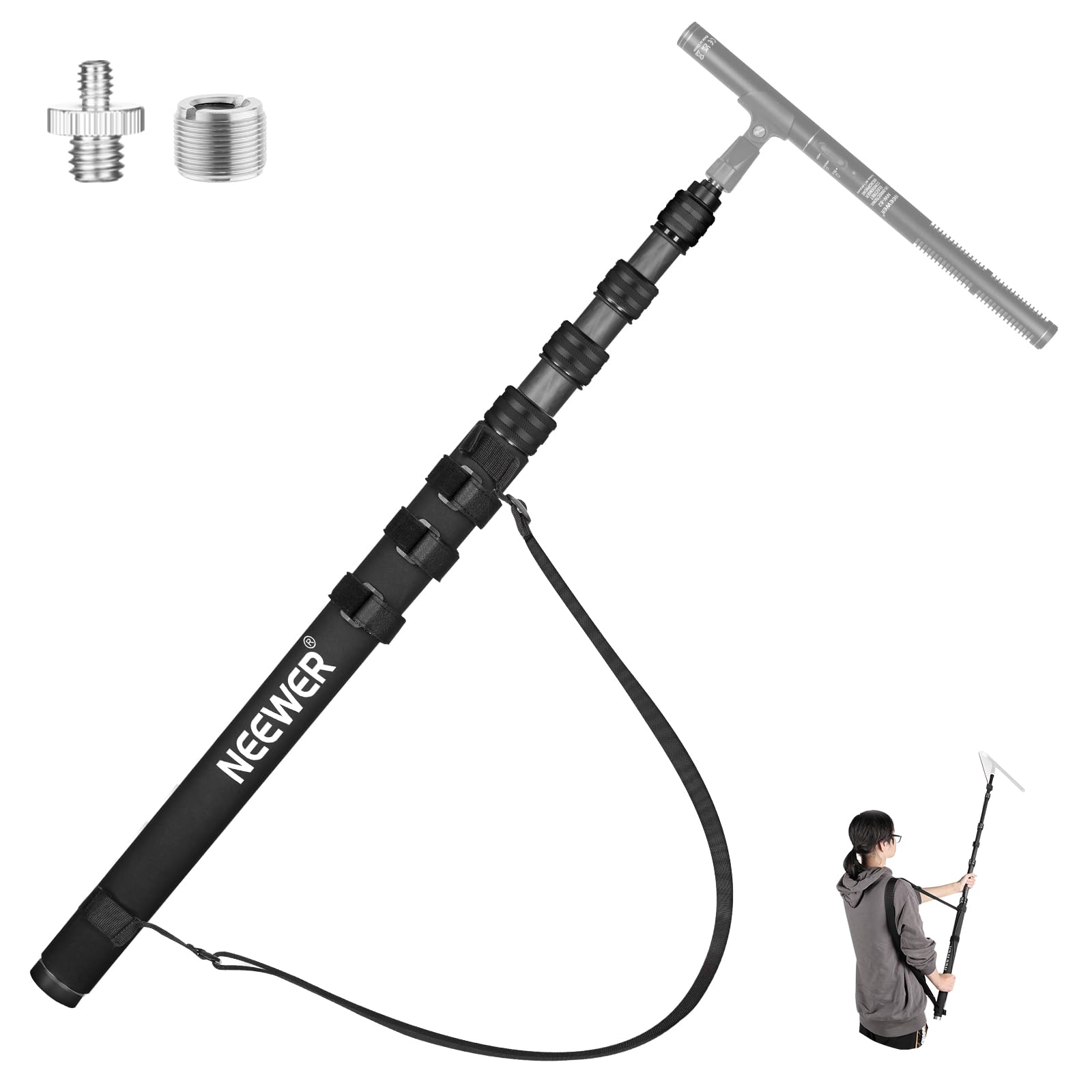 Neewer Upgraded Microphone Boom Pole, 9.8Ft/300Cm Telescopic Carbon Fiber Mic Boom Arm With 5 Sections, 1/4'' 3/8'' 5/8'' Screw