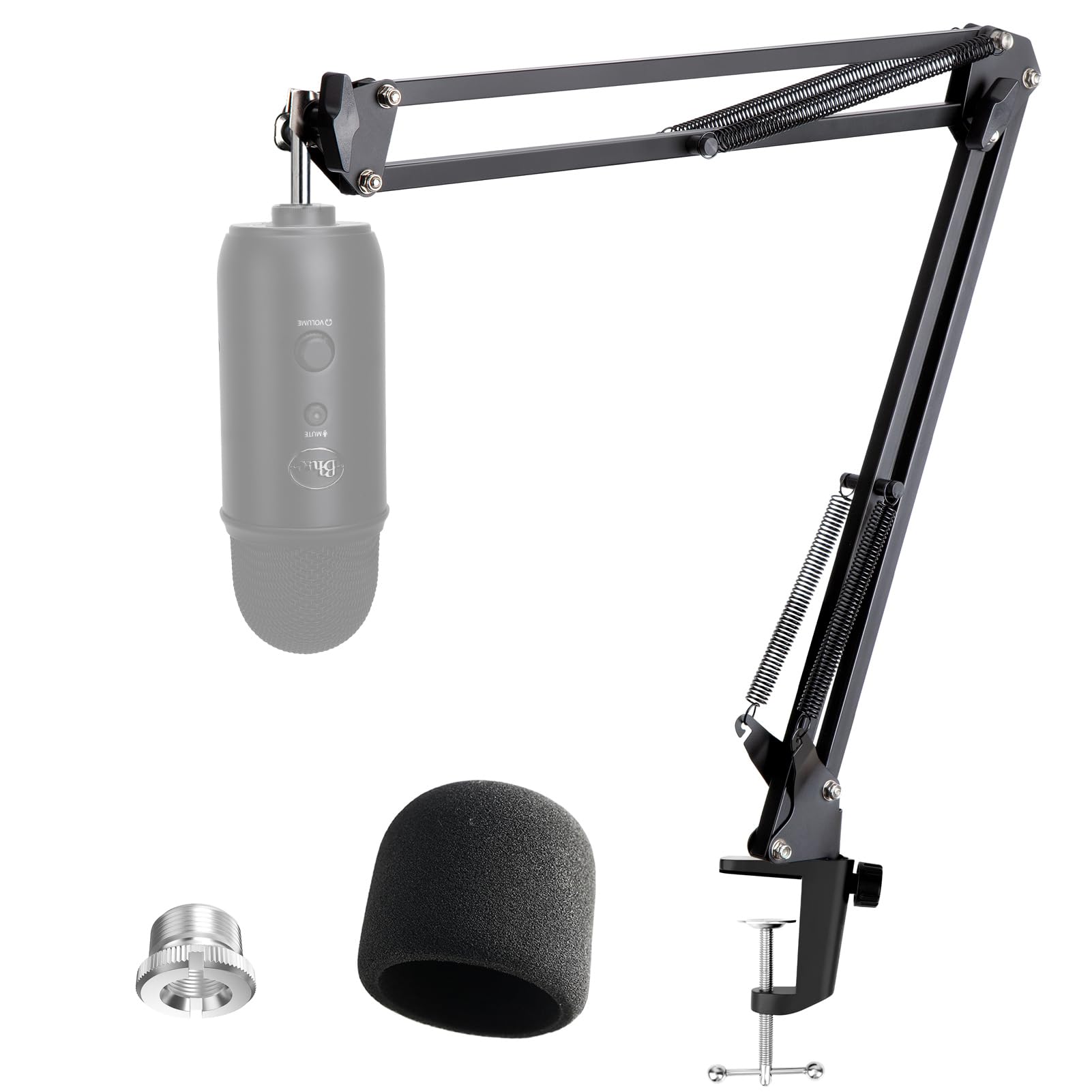 Blue Yeti Microphone Stand With Foam Cover - Suspension Boom Scissor Arm Stand And Mic Windscreen Pop Filter Compatible With Blu