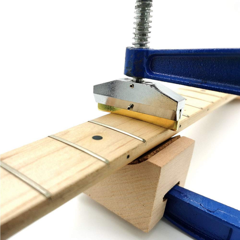 Jiayouy Guitar Bass Fingerboard Fret Press Insert Tool + 9Pcs Radian Fret Press Caul Inserts with 2pcs Wooden Soundhole Cauls, H