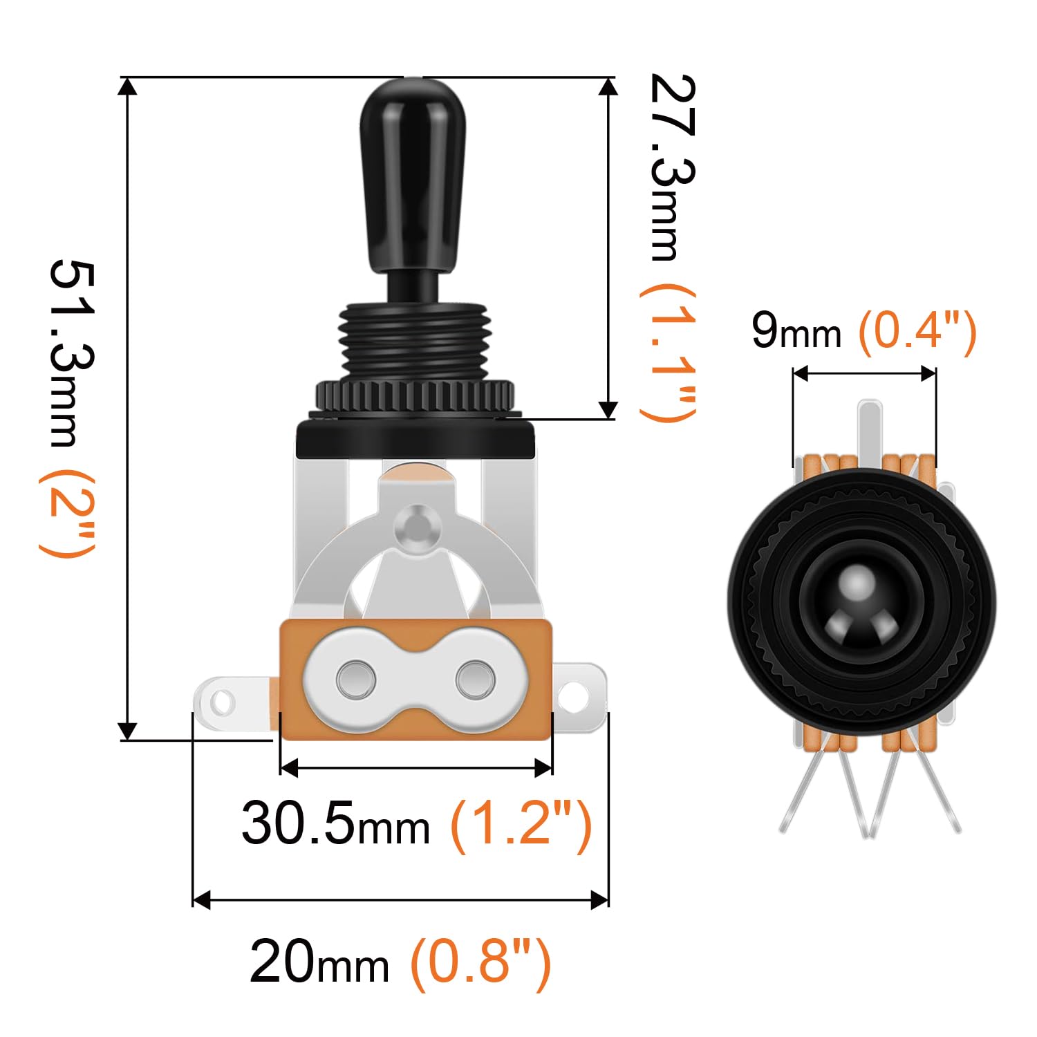 SAPHUE Guitar 3 Way Toggle Switch Position Short Straight Black Top Black Knobs for Gibon Epiphone Les Paul Electric Guitar Part