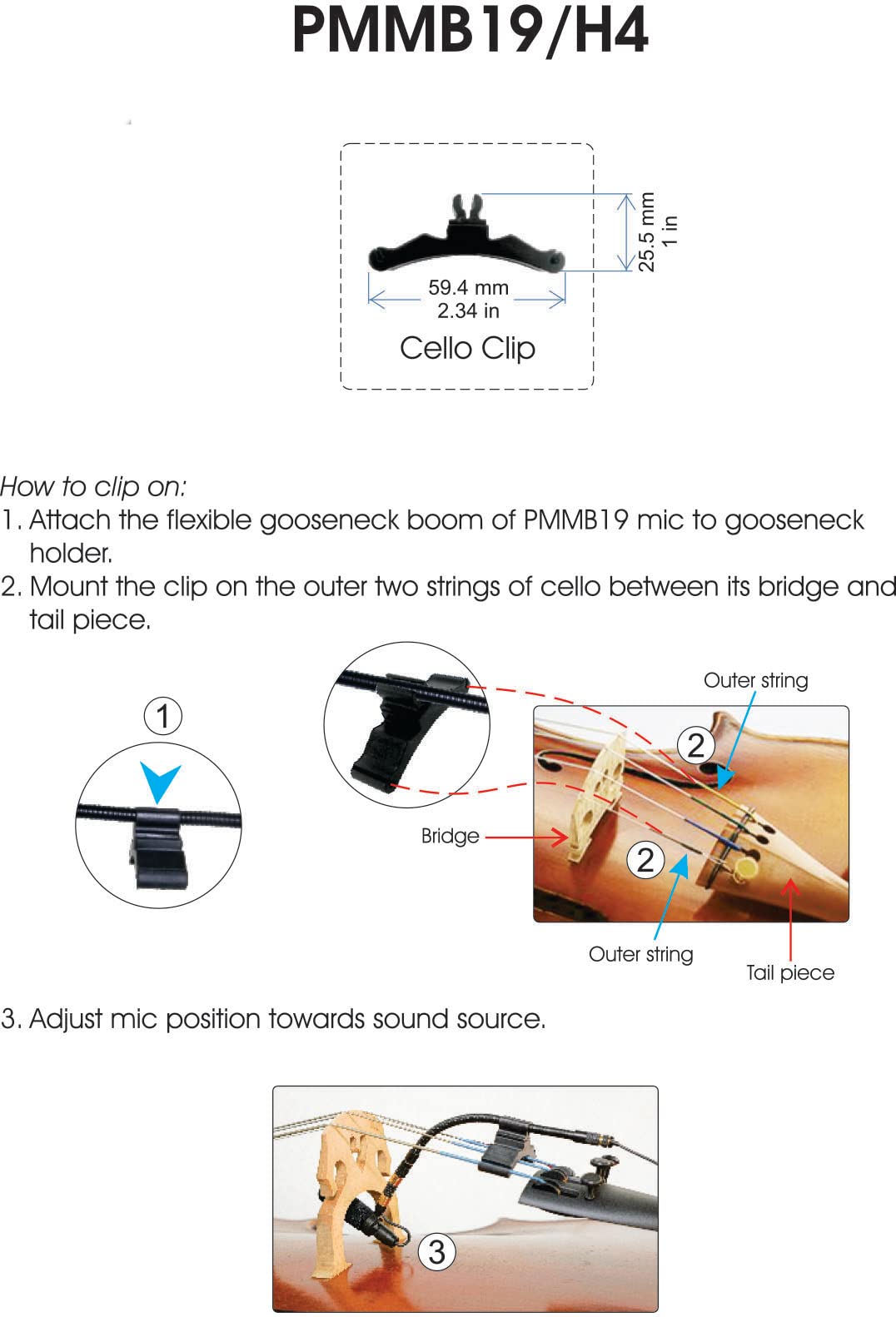 Rannsgeer PMMB19-Cello Musical Instrument Microphone with Cello Clamp & 5 Connectors