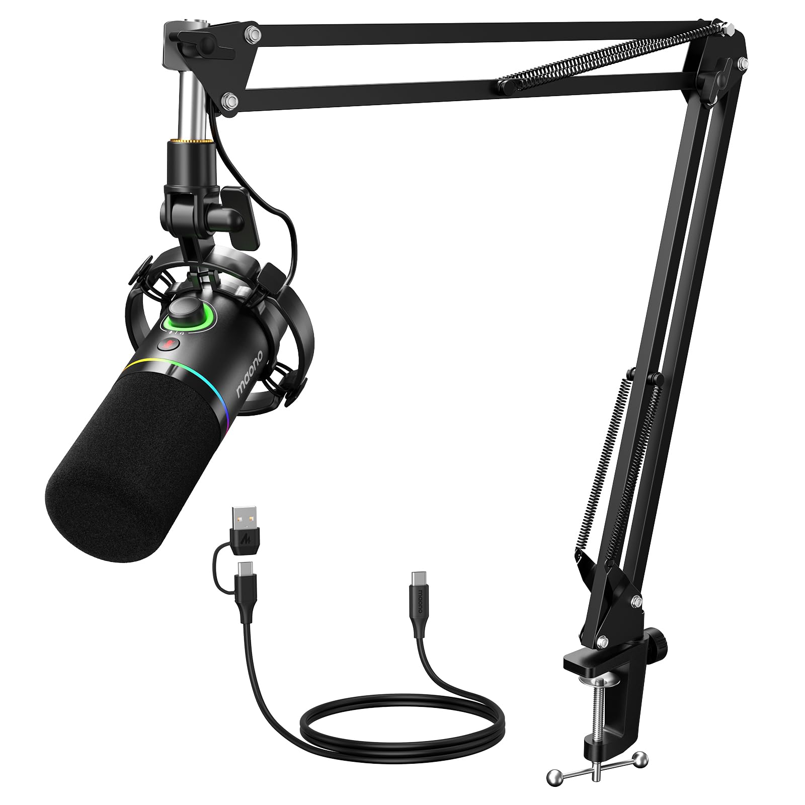 Maono Xlr/Usb Dynamic Microphone For Gaming Pc, Rgb Podcast Mic For Youtube With Software, Mute, Gain Knob, Volume Control, Boom