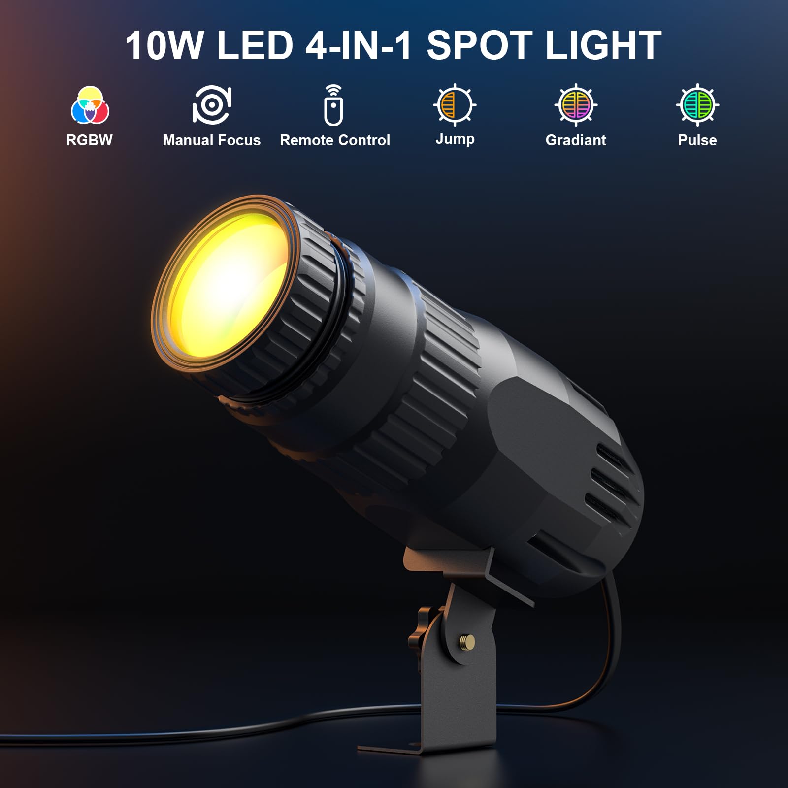 10W RGBW 4 in 1 Mini Pinspot Light Remote Control Spotlight Super Bright Beam Pin Spot Light Disco Ball Light Jump Gradual Breat