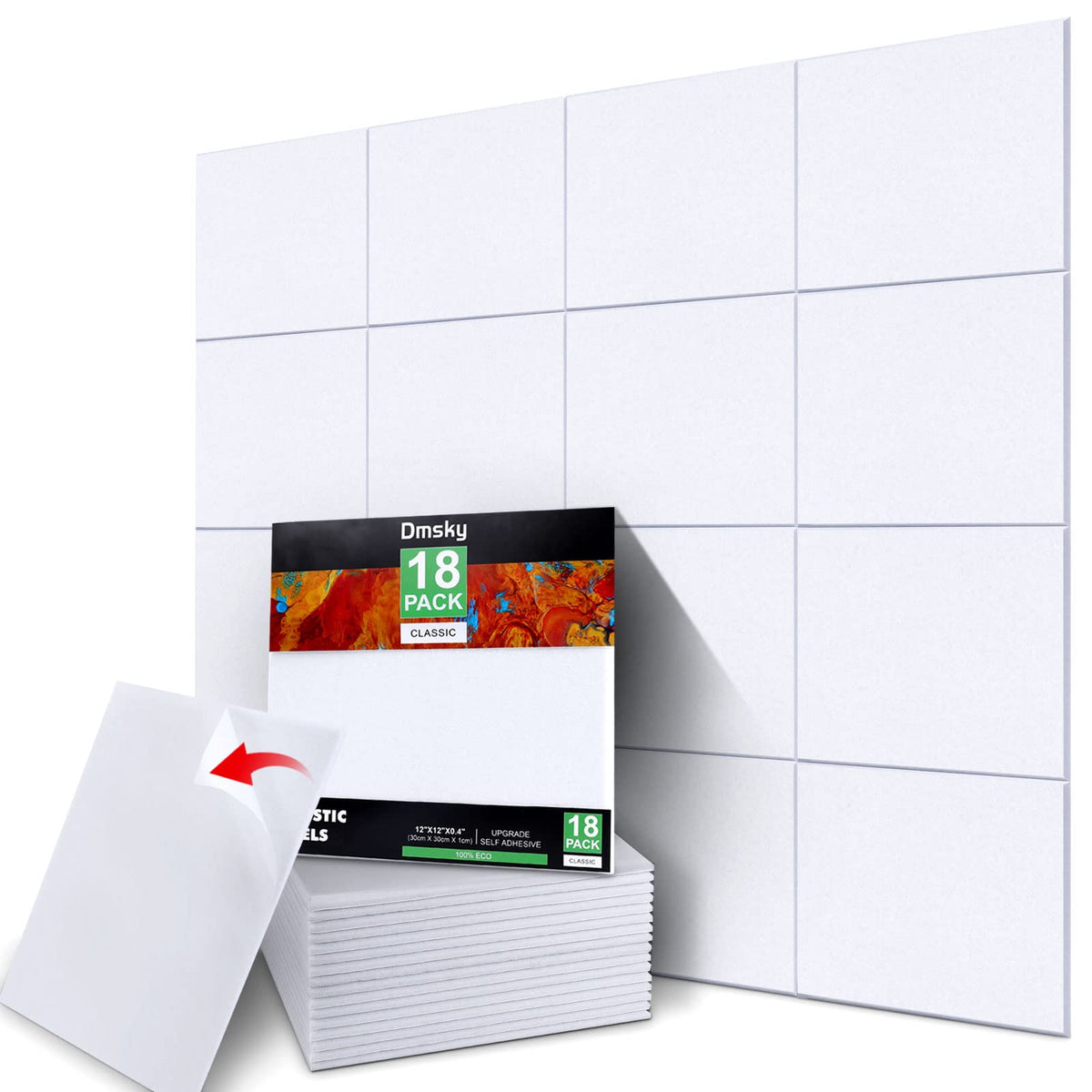 18 Pack White Acoustic Panels 12''X12''X 0.4''Soundproof Wall Panels Wall Decoration Sound Absorbing Panel High-Density Sound De