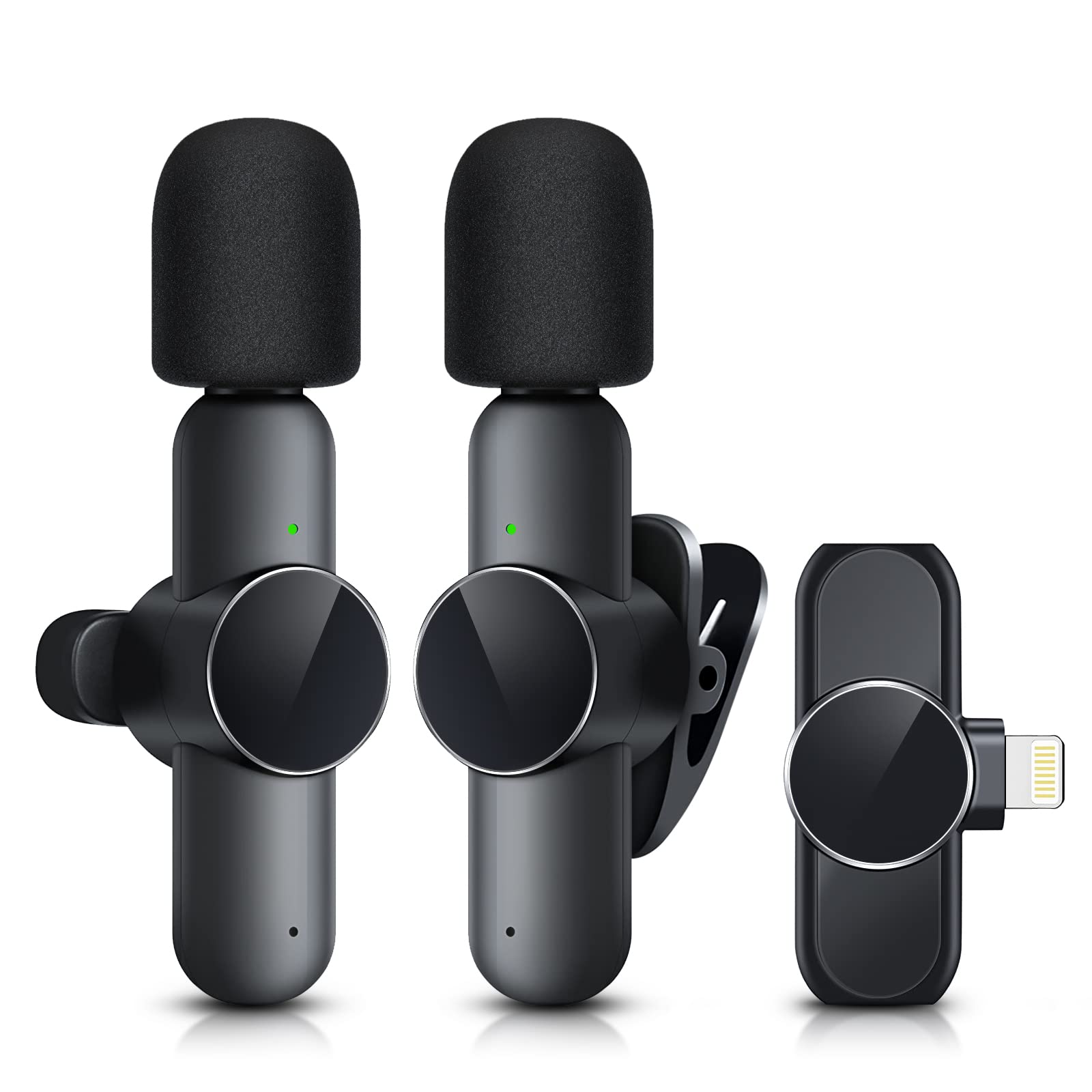 RICCHI 2 Pack Wireless Microphone Mini Mic for iPhone 7-14 iPad, Tiny Lavalier Microphone Clip on Lapel Lav Mic for Video Record