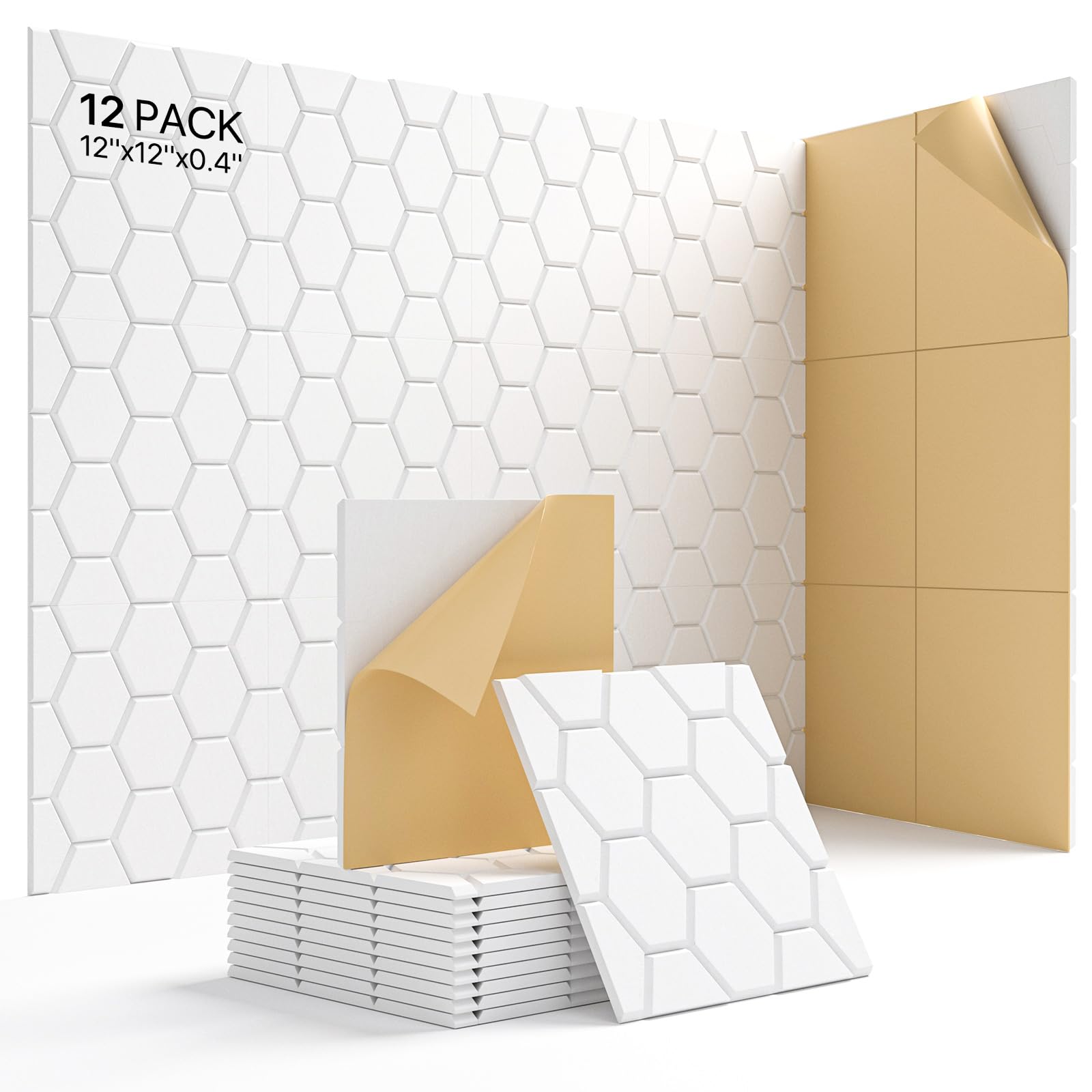 Soundproof Wall Panels, Kuchoow Acoustic Panels Sound Absorbing, 12 Pack High Density Sound Proof Panels For Walls Self Adhesive