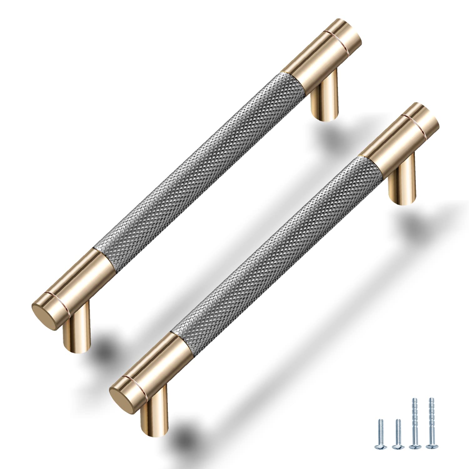 Gutuwellea 50 Pack 3 Inch 76 Mm Knurled Cabinet Handles Cabinet Pulls Aluminum Handles Knurled Drawer Pulls Gold And Grey Oxidat