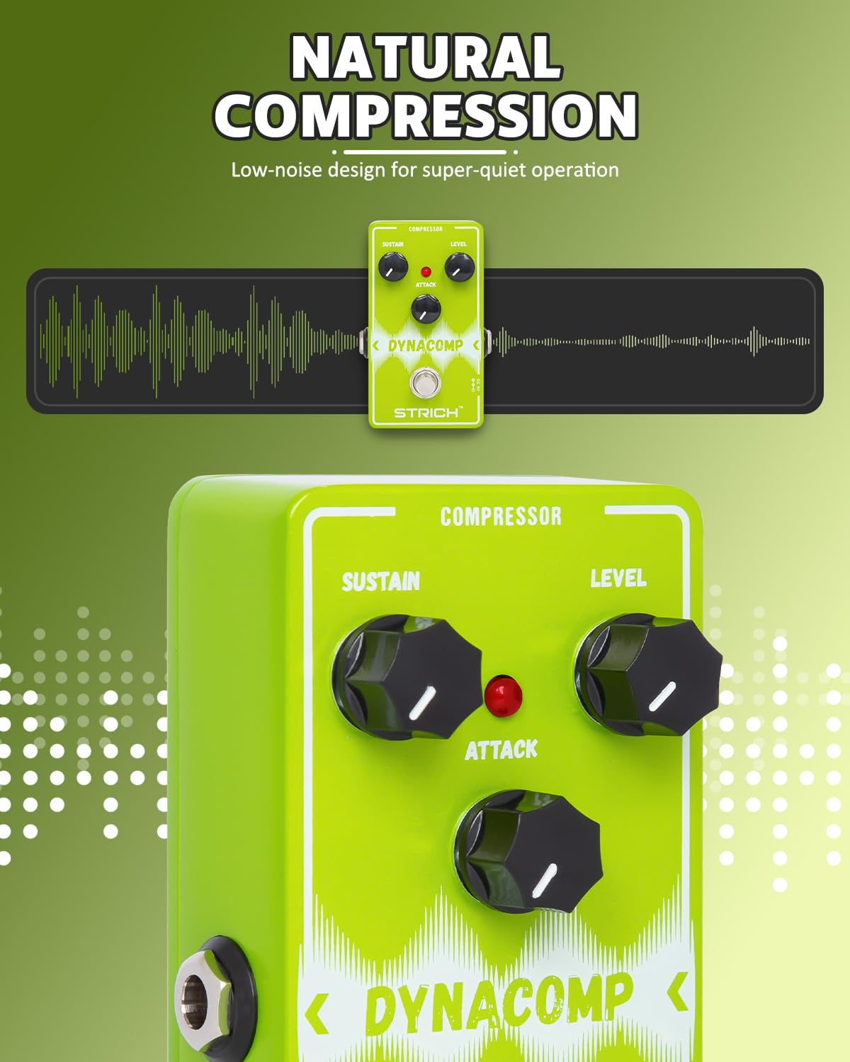 STRICH DYNACOMP Compressor Guitar Pedal, Essential Pure Analog Effect Pedal, 3 Knobs Control, True Bypass for Electric Guitar, G