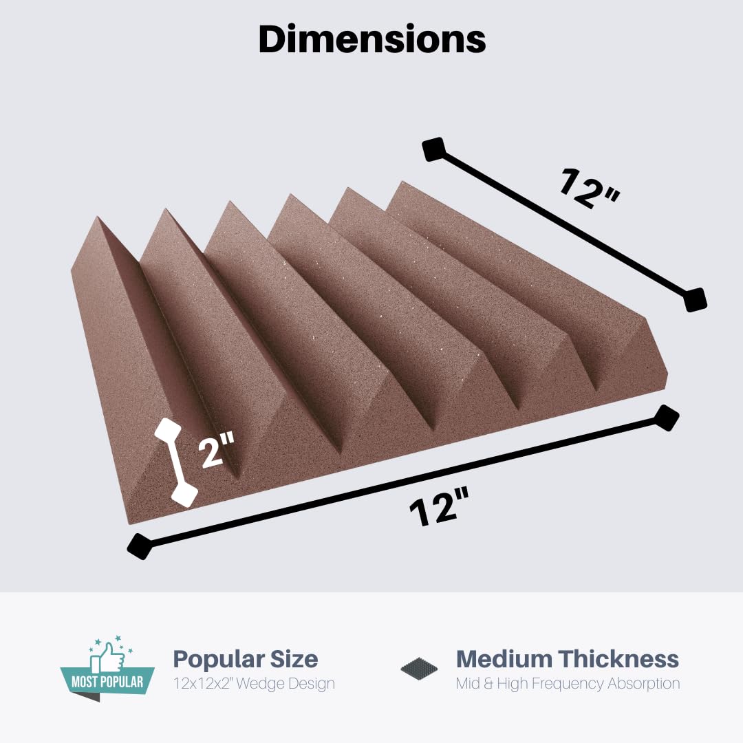 Soundproofing Acoustic Studio Foam - Brown Color - Wedge Style Panels 12   x12   x2    Tiles - 4 Pack