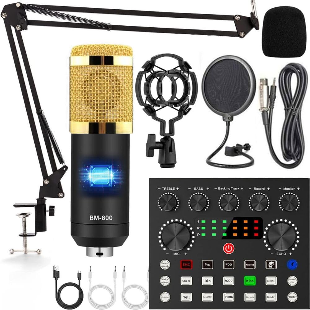 TECHBLAZE Condenser Mic for Singing with V8 Sound Card | Voice Changer | Microphone Kit | Recording Studio Equipment Full Microp