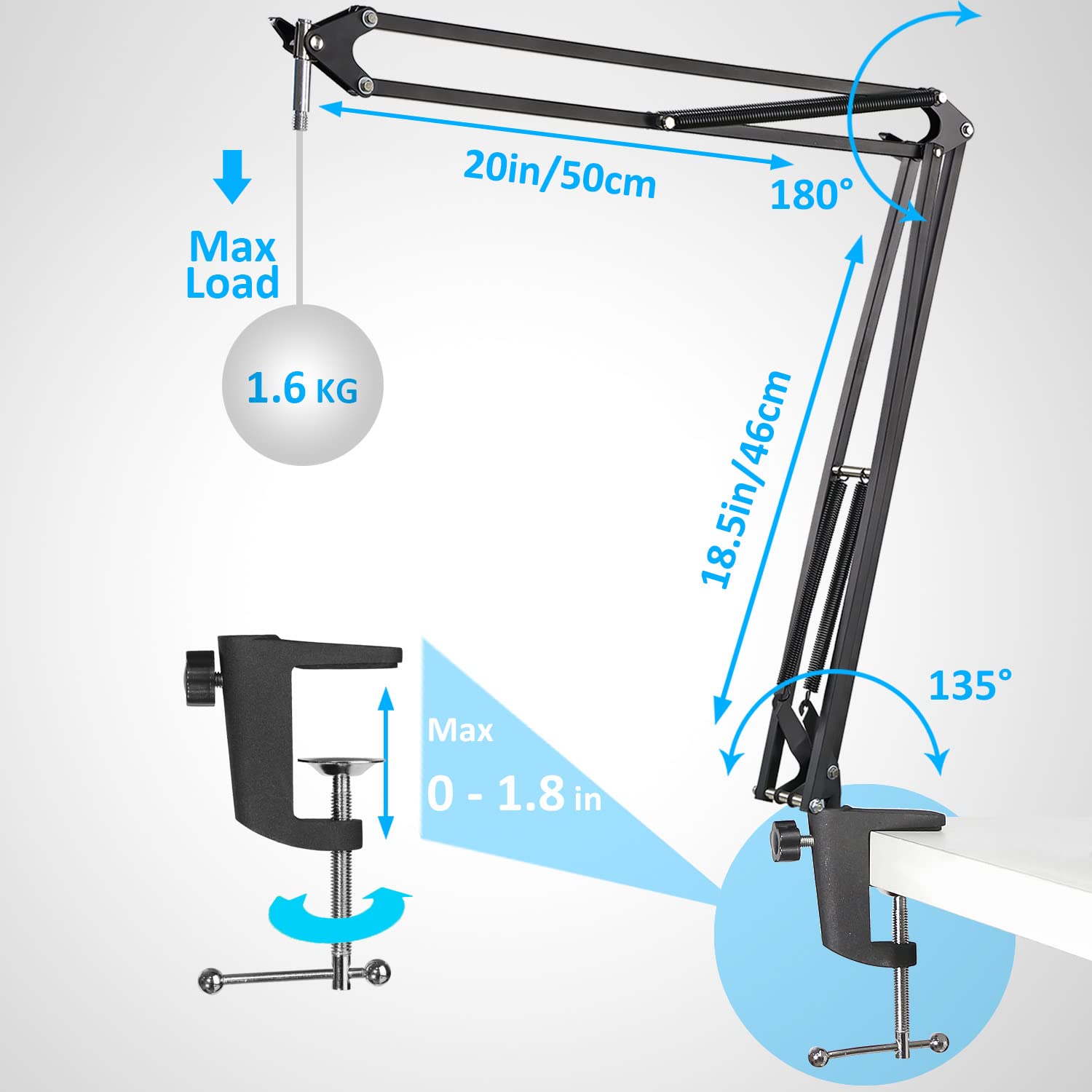 20+18.5in Rode Podmic Stand with Pop Filter, Professional Boom Arm and Windscreen for Rode PodMic Cardioid Dynamic Podcasting Mi