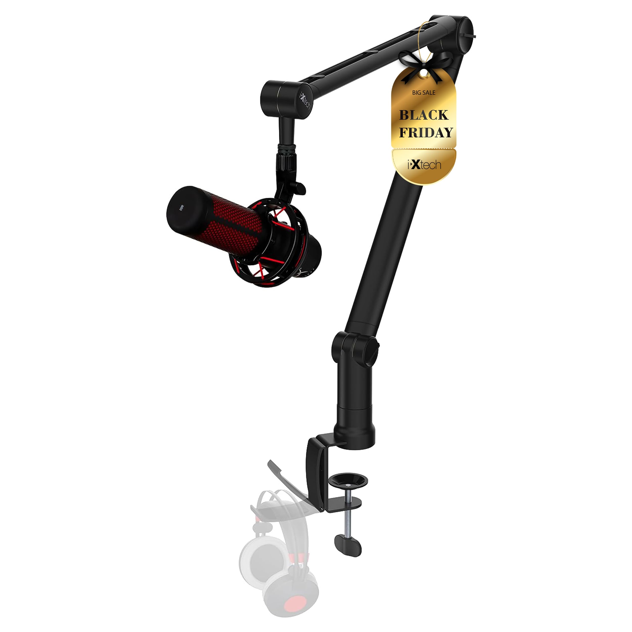 Ixtech Microphone Boom Arm With Desk Mount, 360 Rotatable, Adjustable And Foldable Scissor Mounting For Podcast, Video Gaming, R