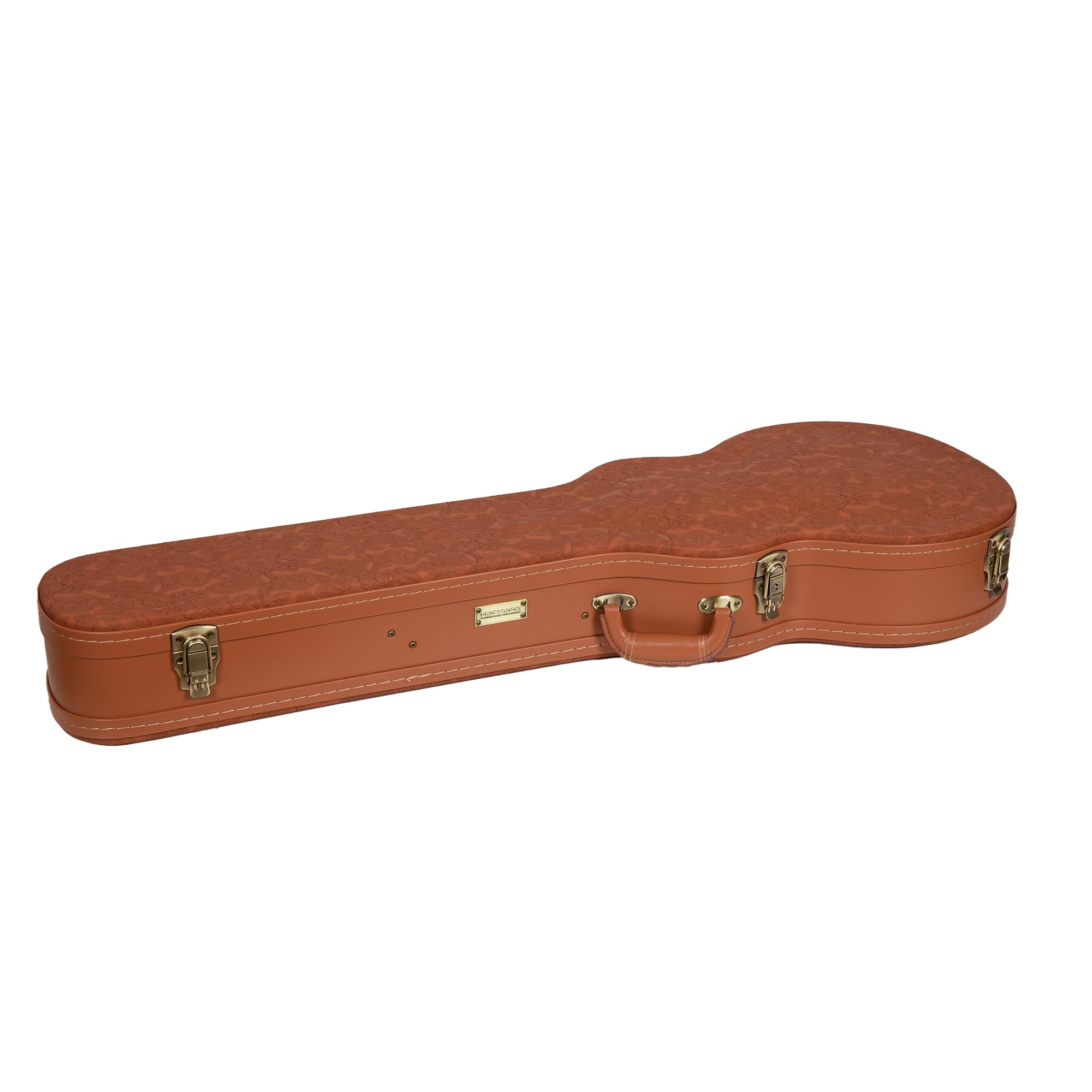 Crossrock Relief Series Les Paul Guitar Case for Single-Cut Electric Guitars | Carved Red Wood Finish, Ivory Plush Interior, Loc
