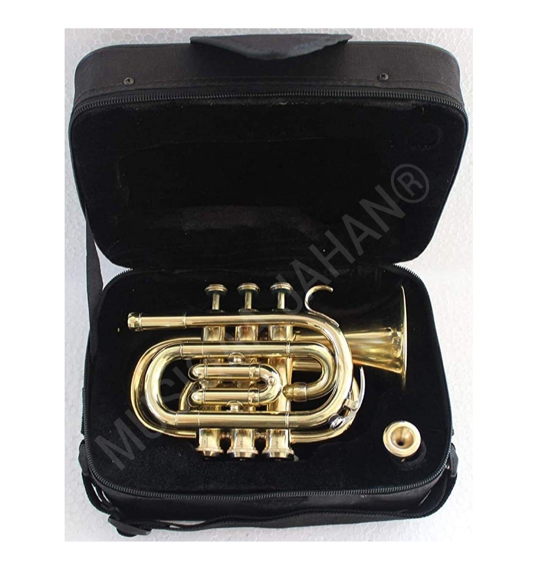 Sm Sai Musical Pocket Trumpet 3 ValveS Pro Shinning Brass With Mouth Piece And Case