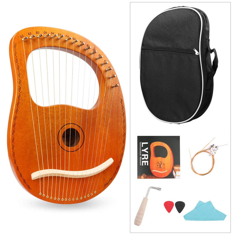 Mr.Power Lyre Harp Ancient Greece Style 16 Metal Strings Lyre with Tuning Wrench Extra String Set and Gig Bag (16 String, Natura