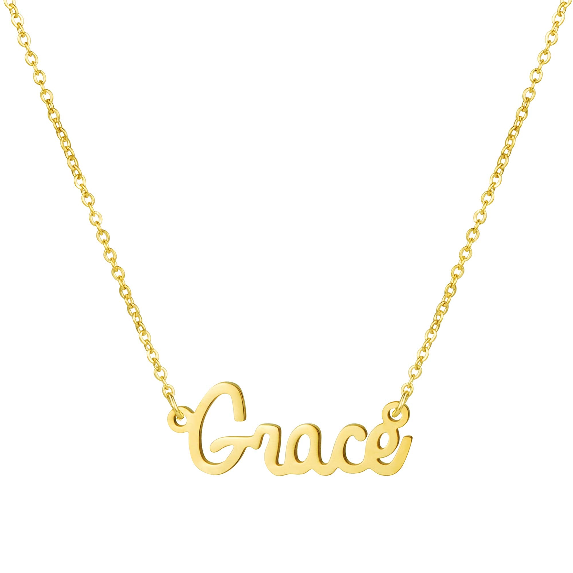 Yiyang Personalized Name Necklace 18K Gold Plated Stainless Steel Pendant Jewelry Birthday Gift For Girls (Grace)