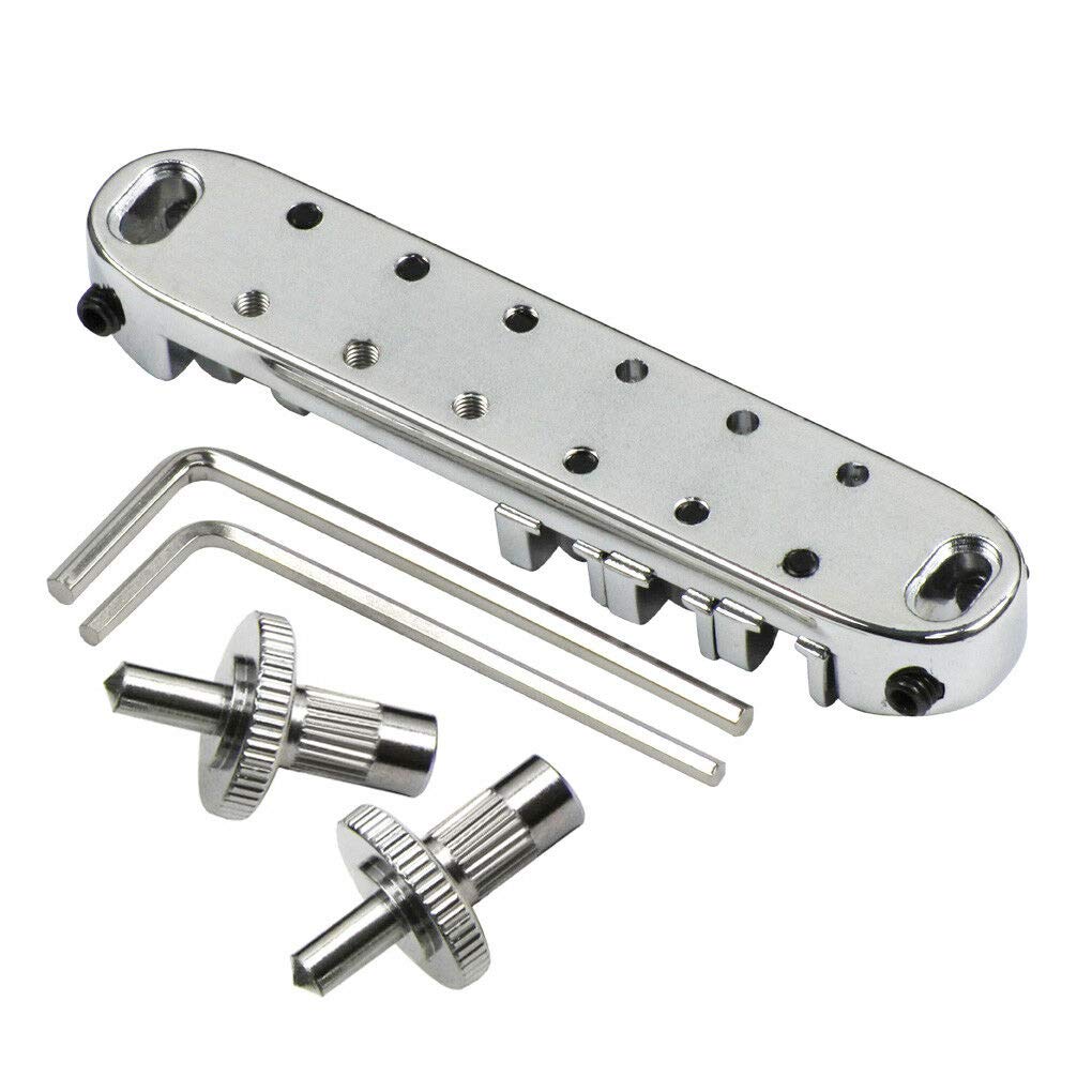 Abr-1 Style Tune-o-matic Bridge Tailpiece Roller Saddle Bridge for Gibson Les Paul Gear Replacement (Chrome)