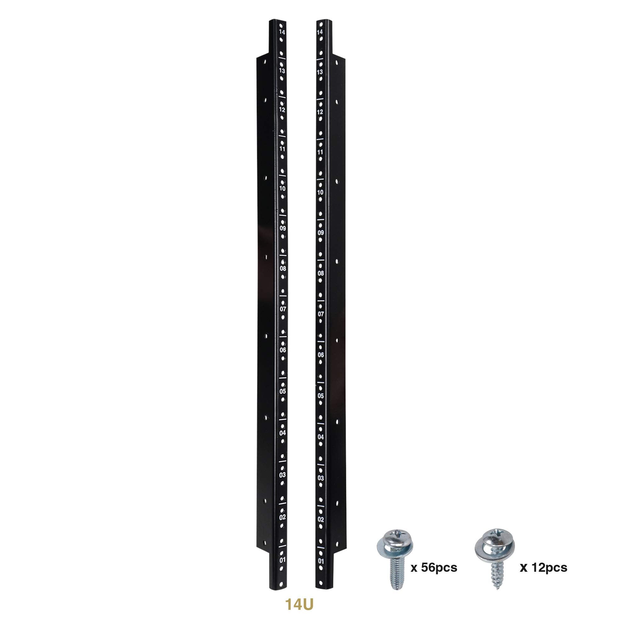 Sound Town 2-Pack 14U Steel Rack Rails, with Black Powder Coated Finish and Screws (ST-RR-14U)