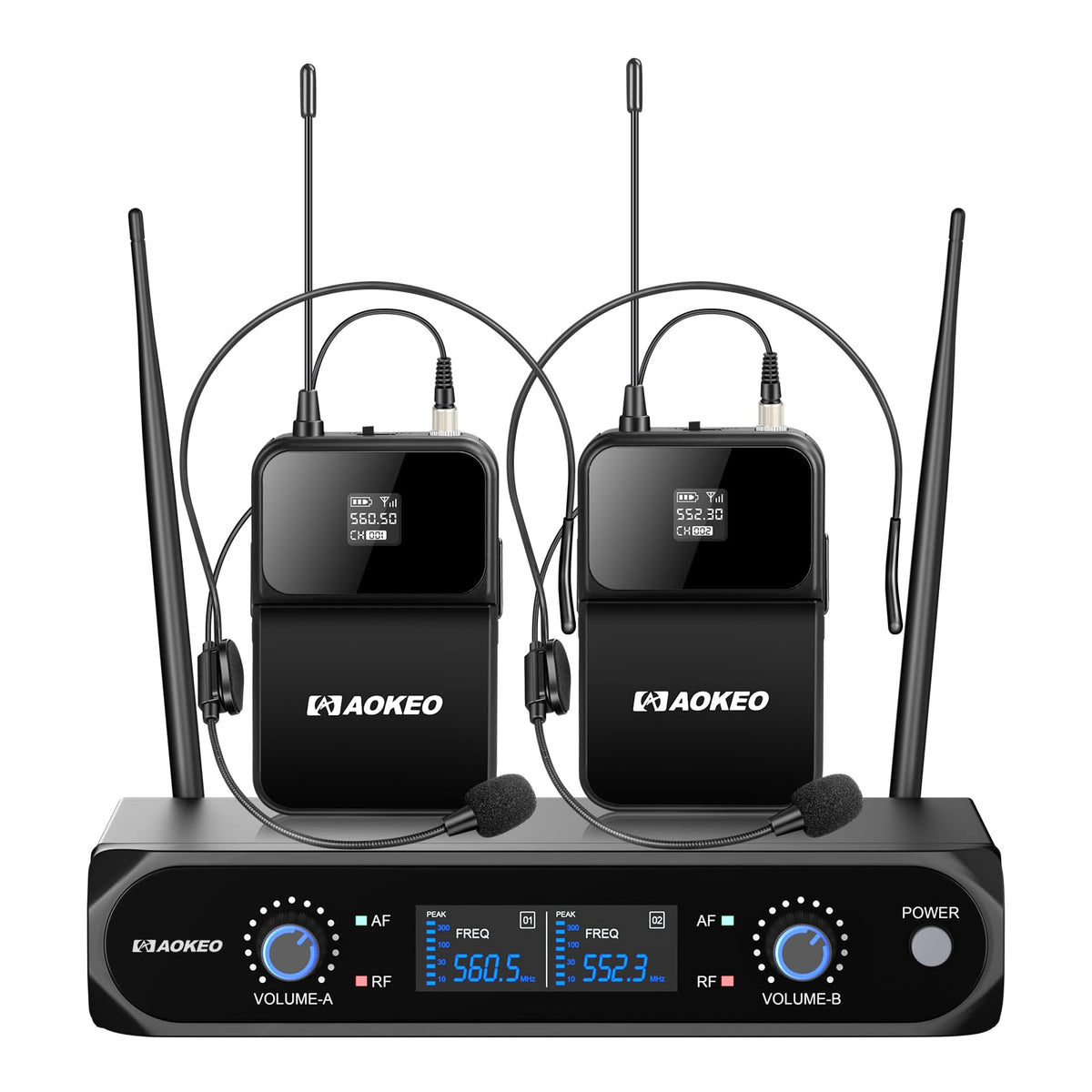 Aokeo Wireless Microphone System,Metal Wireless Mic Set With Bodypack/Headset,2 X 30 Uhf Frequencies, Cordless Mic For Singing,