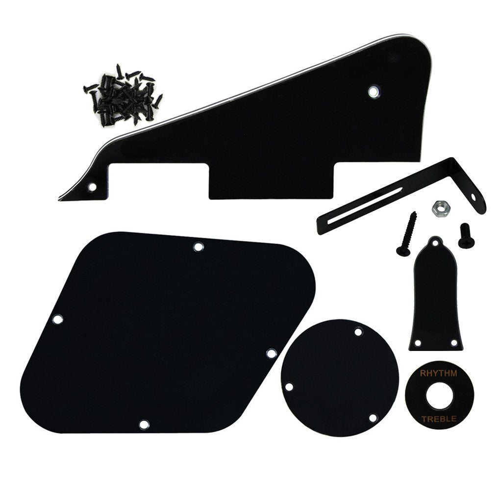 Fleor 3Ply Black Pickguard Back Plate Screws Set & Switch Ring & Truss Rod Cover Plate & Black Bracket Fit Gibson Les Paul Pickg