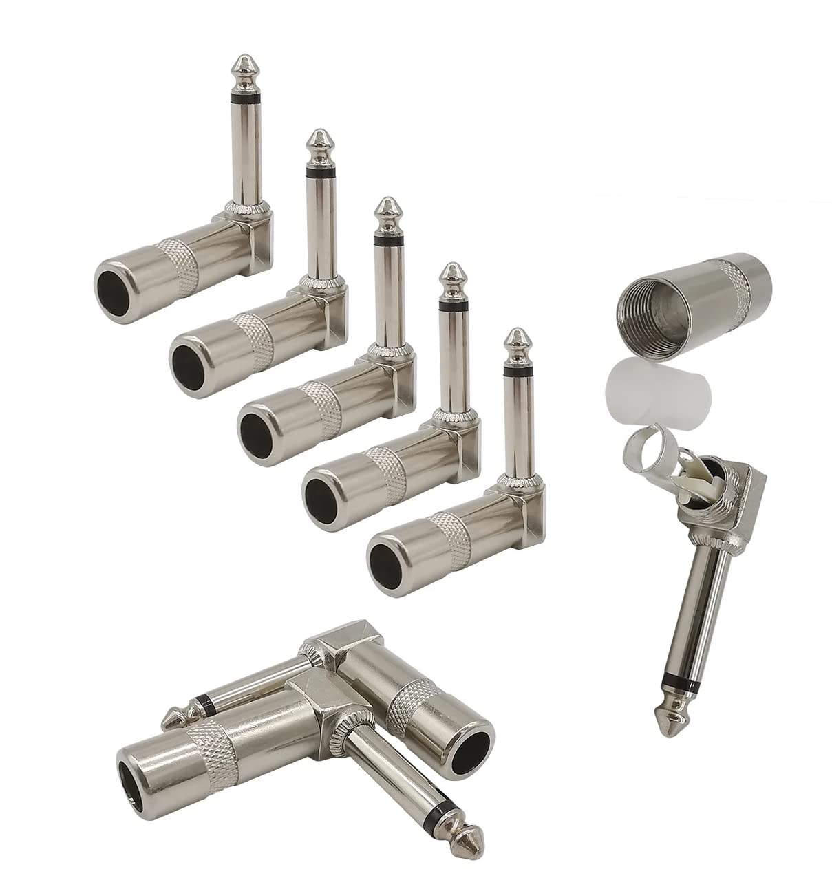 Fdealz [ 8 Pieces ] Right Angle 1/4 6.35Mm Metal Solder Plug Jack Connector L-Shape 6.35 Mm Mono Plug Audio Connector For Guitar