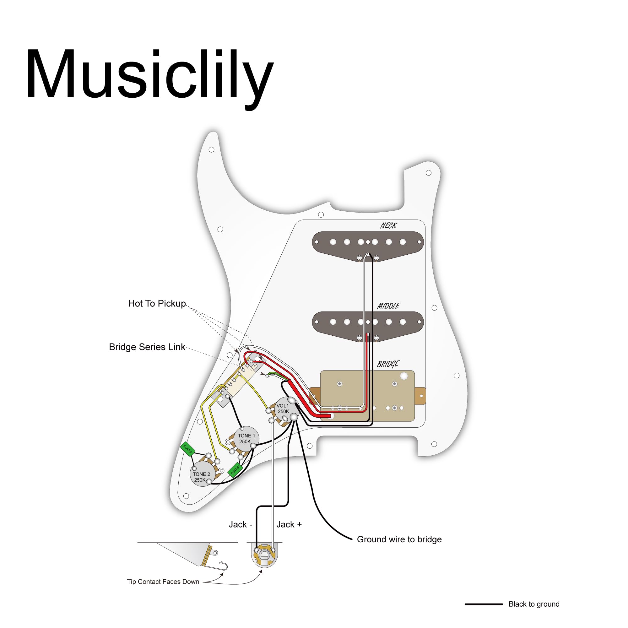 Musiclily SSH Prewired Strat Loaded Pickguard with Single Humbucker Pickups Set for Fender Stratocaster Electric Guitar,3Ply Bla