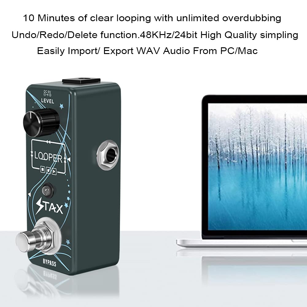 Stax Looper Guitar Pedal Unlimited Overdubs 10 Minutes of Looping, 1/2 time With USB to Import and Export Loop 3 Modes Mini Size