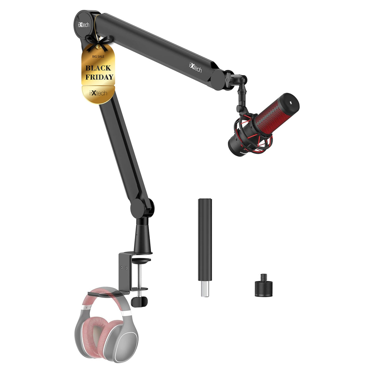Ixtech Mic Arm Boom Arm 360 Rotatable Microphone Boom Arm Mic Boom Arm With Desk Mount, Fully Adjustable, For Podcast, Video, Ga
