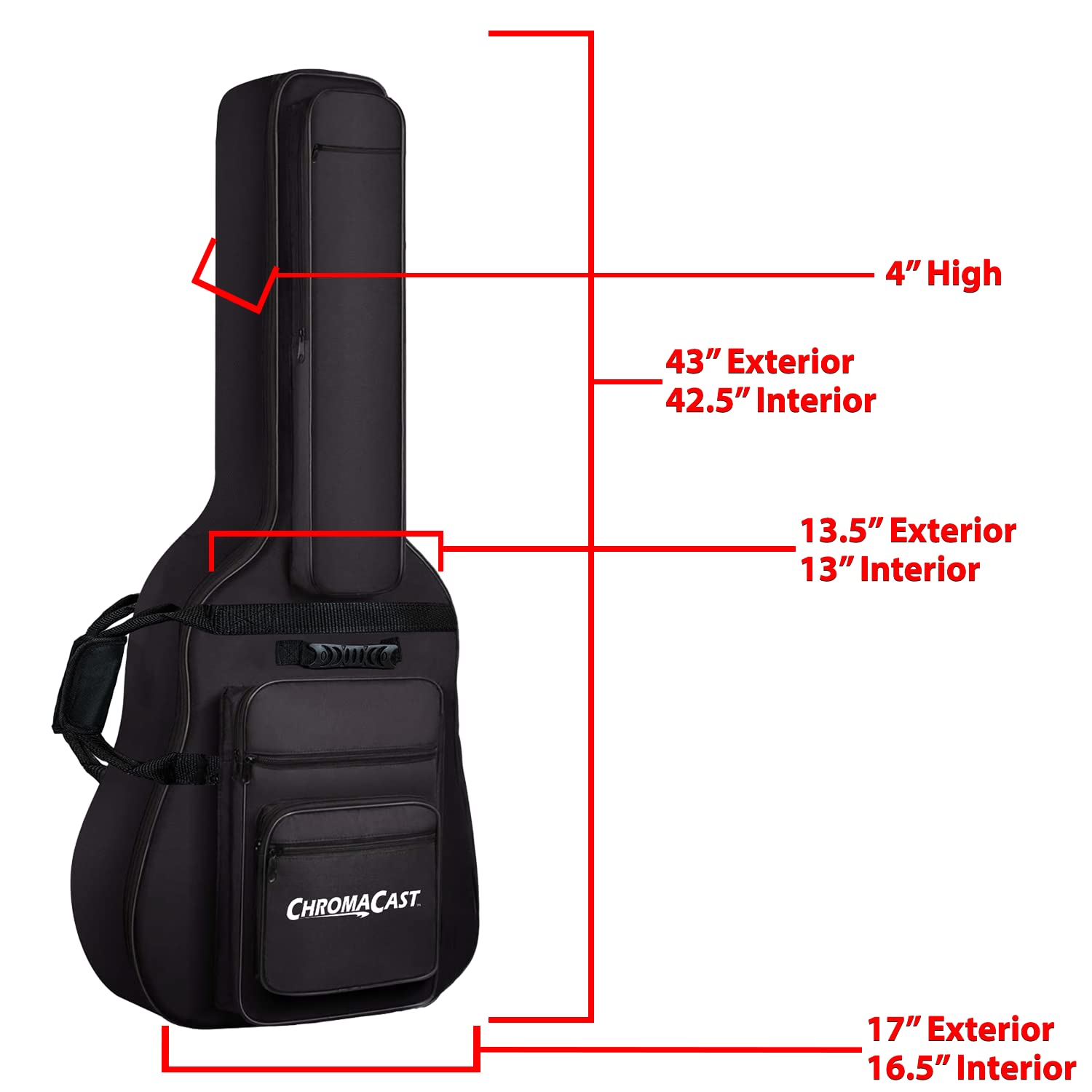 ChromaCast Acoustic Guitar 6-Pocket Padded Gig Bag with Guitar Strap and Pick Sampler