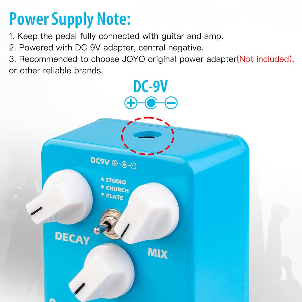 JOYO Reverb Effect Pedal Digital Guitar Pedal with 3 Reverb Effects (Studio, Church, Plate) for Electric Guitar - True Bypass (M