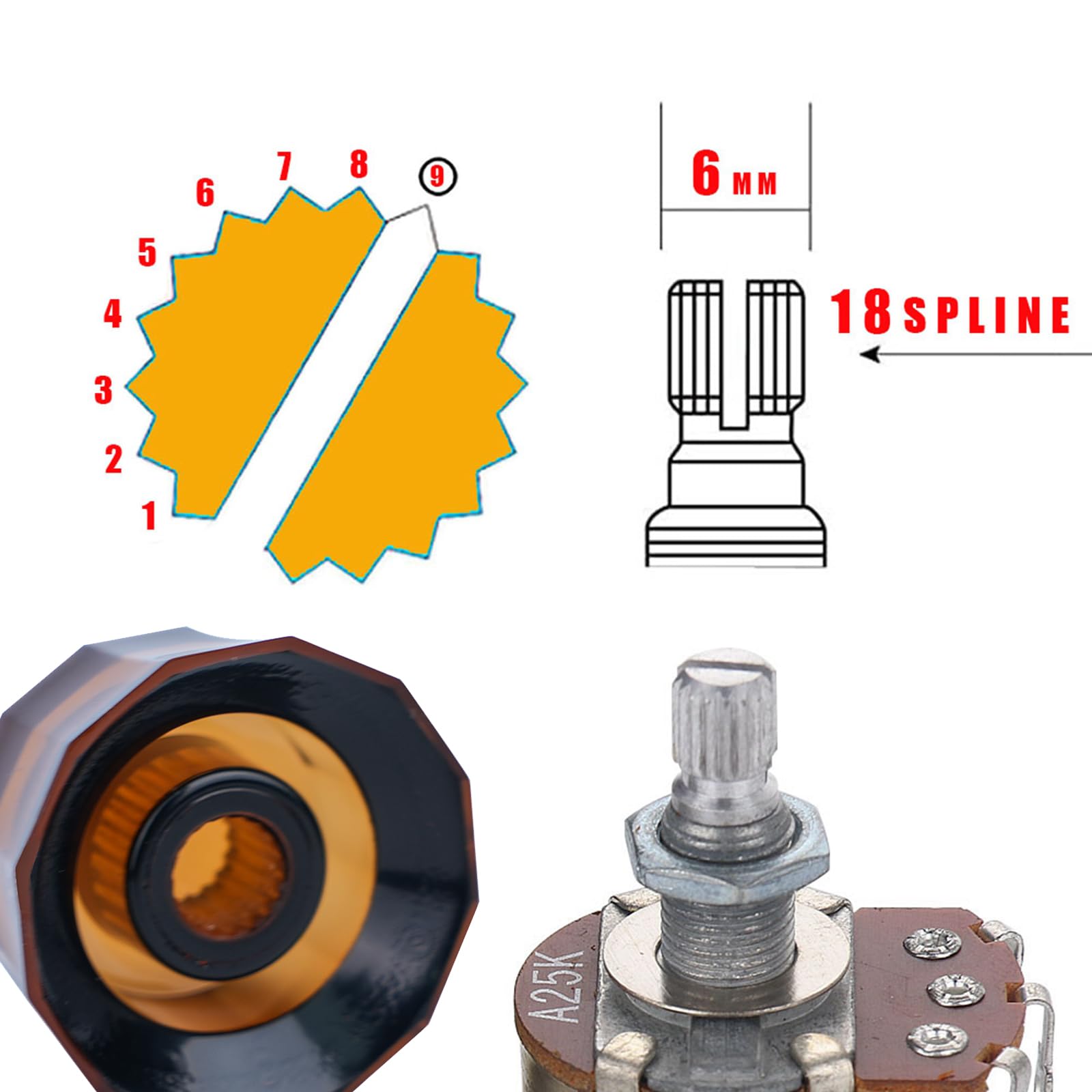 XIYANGJUAN 4pcs Dodecagon Design Transparent Electric Guitar Knobs Brown Speed Control Volume Tone Clera Knob for PRS LP SG Les