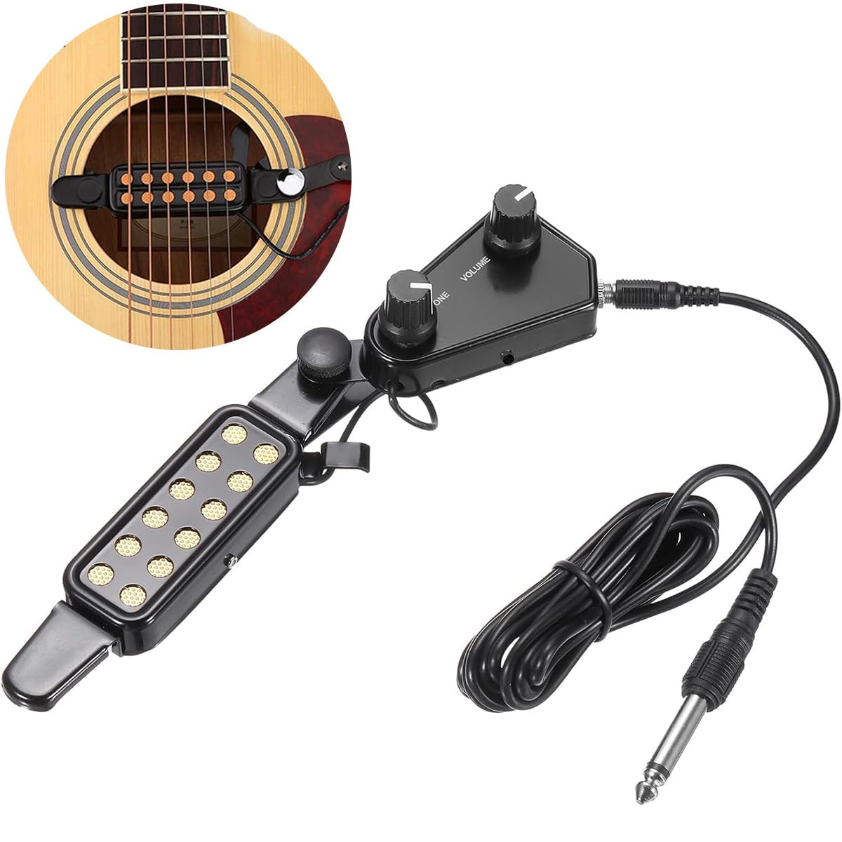 Hasthip Guitar Pickup 12 Pole Pieces Design, Clip-On Acoustic To Electric Guitar Accessories With Tone & Volume Control, Plug-An