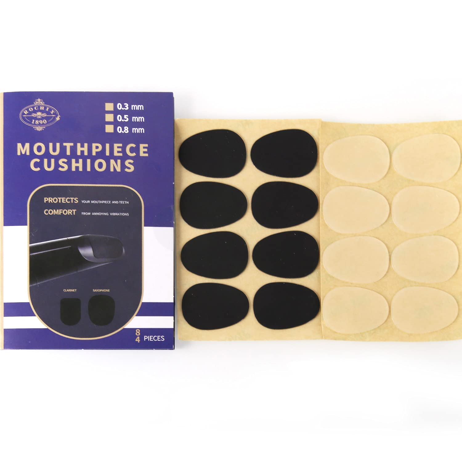 Alto/Tenor Saxophone Sax Mouthpiece Cushions Patches Pads,0.5mm Black & White (16 pcs)