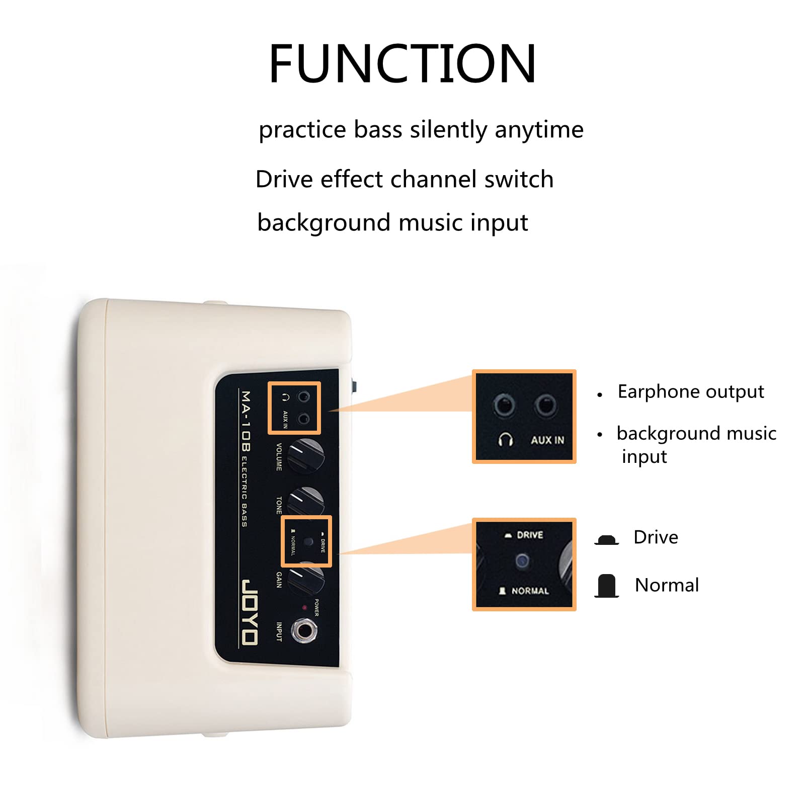 SUNYIN Bass AMP Combo Portable 10W Bass Amplifier with 10ft Guitar Cable MA-10B Dual Channel Mini Bass Amplifier for Practicing