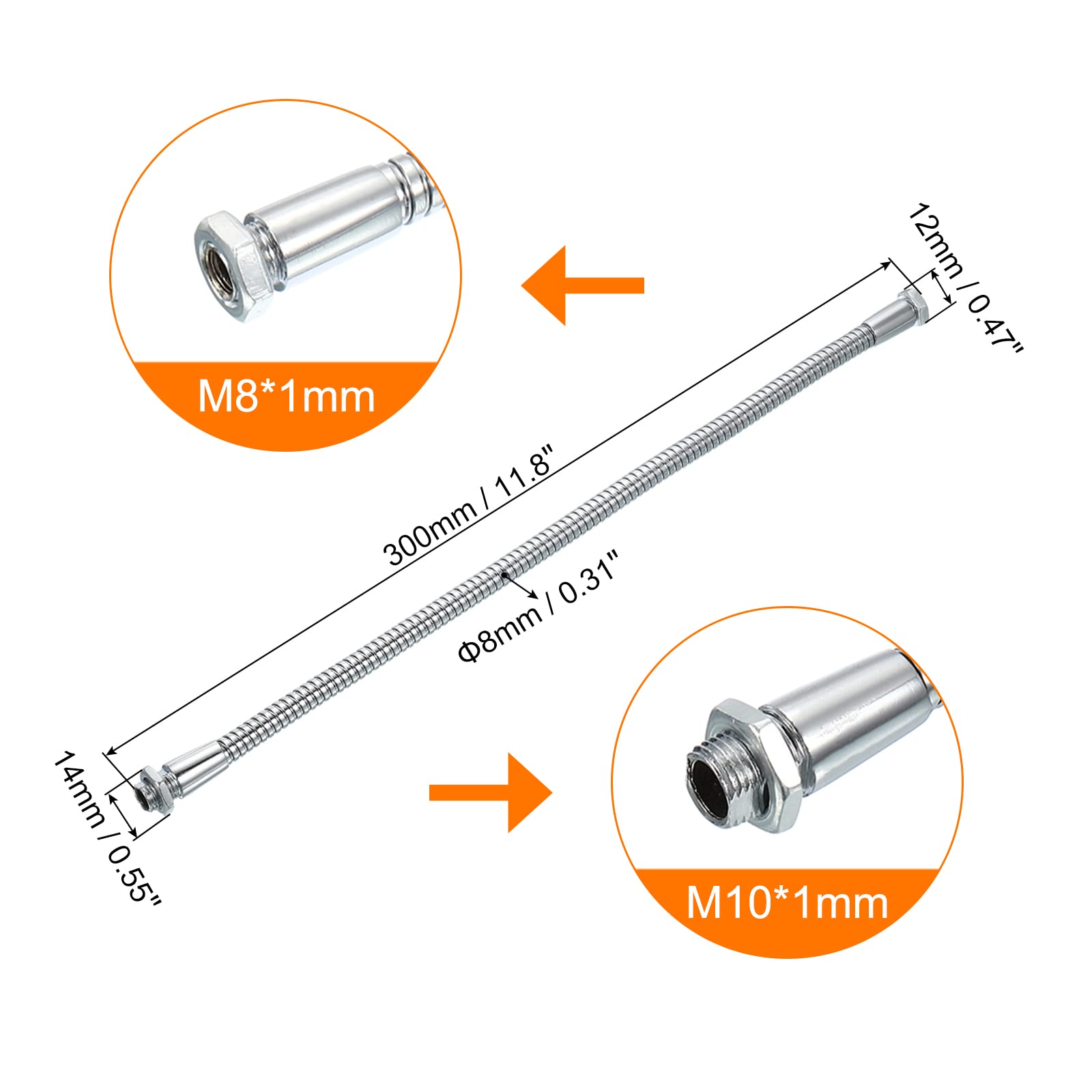 PATIKIL 11.8'' Microphone Gooseneck, M10/M8 Fine Thread 8mm Metal Universal Hose Flexible Arm Gooseneck Tube Extension for Multi