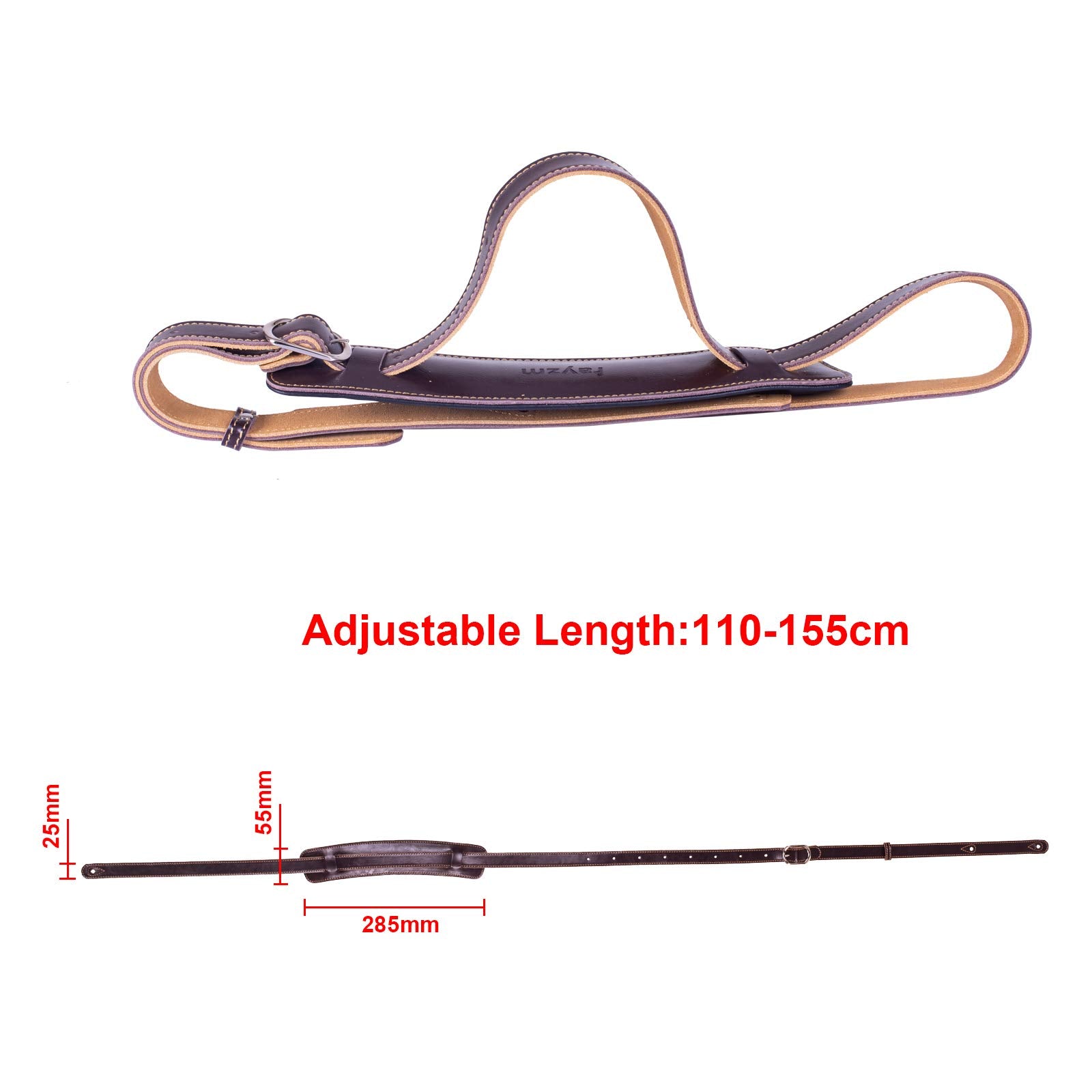 Rayzm Guitar Strap/Bass Strap with Shoulder Pad & Suede Backing, Quality Leather Belt for Acoustic/Electric/Bass Guitar