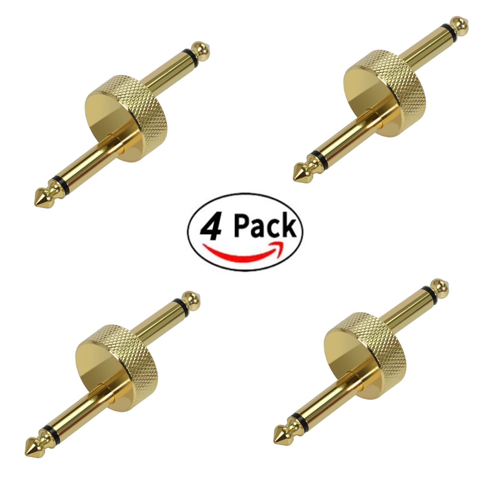 Amuzik Guitar Pedal Connectors 4 Pack 6.3mm Z Type Pedals Coupler 1/4 Inch Connector Plug Adapter for Saving Effect Pedalboard S