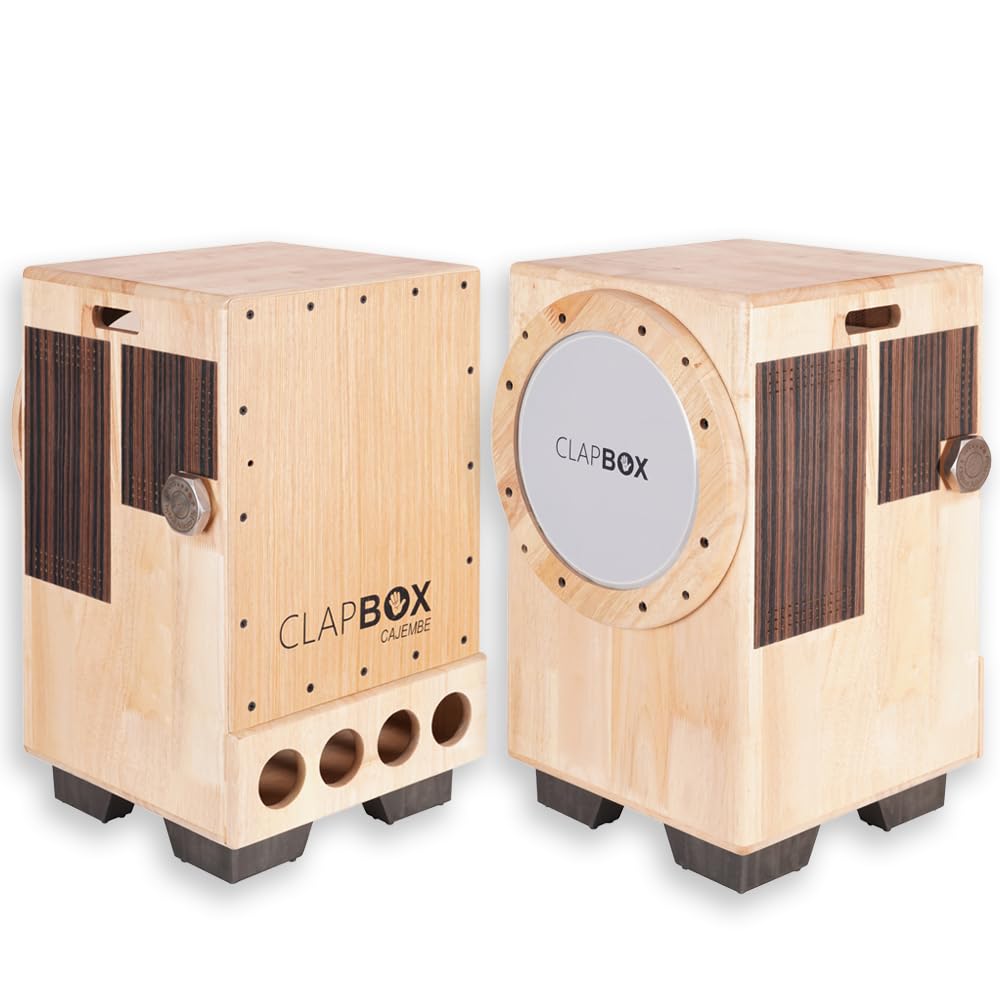 Clapbox Cajembe Cajon (4 instruments in 1) - Rubber wood (H:50 W:30 L:30) 3 Internal Snares, Natural