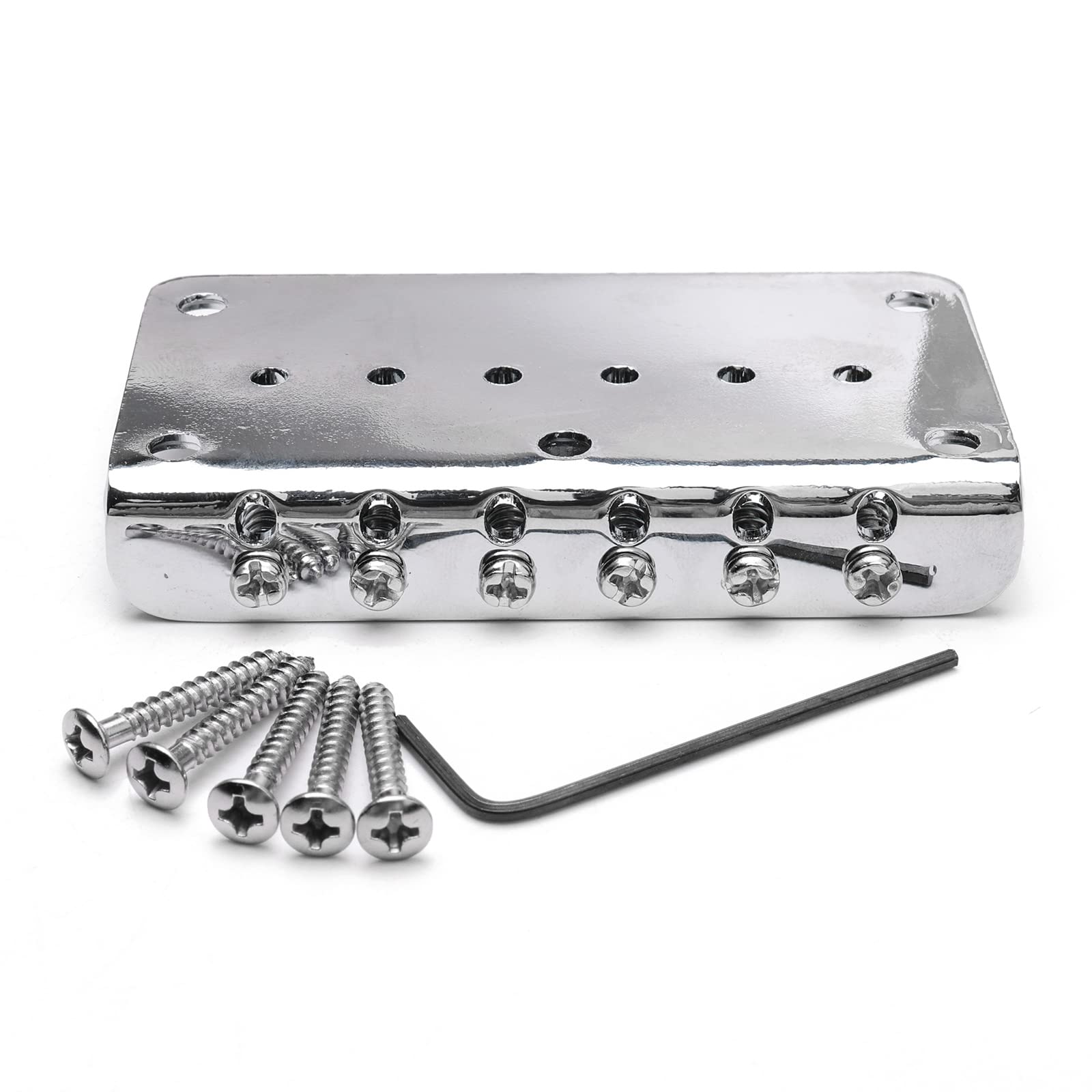 Unxuey Electric Guitar Bridge with 3R+3L String Tuning Key Pegs for 6-String Strat/Tele Style Electric Guitar, Silver, Length 78