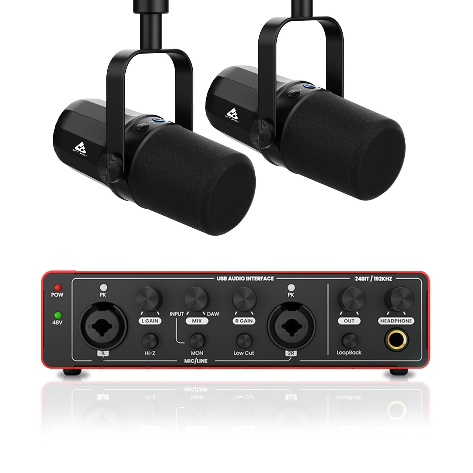 Audio Array Complete Podcast Bundle | Dual Usb/Xlr Dynamic Microphones With Audio Interface 24Bit / 192Khz|Metal Body|Pro Stream