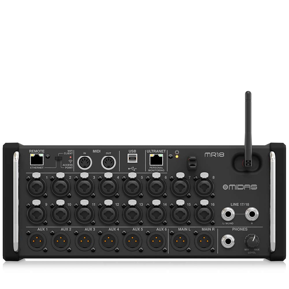 Midas MR18 18-Input Digital Mixer for iPad/Android Tablets with 16 Midas PRO Preamps, Integrated Wifi Module and Multi Channel U